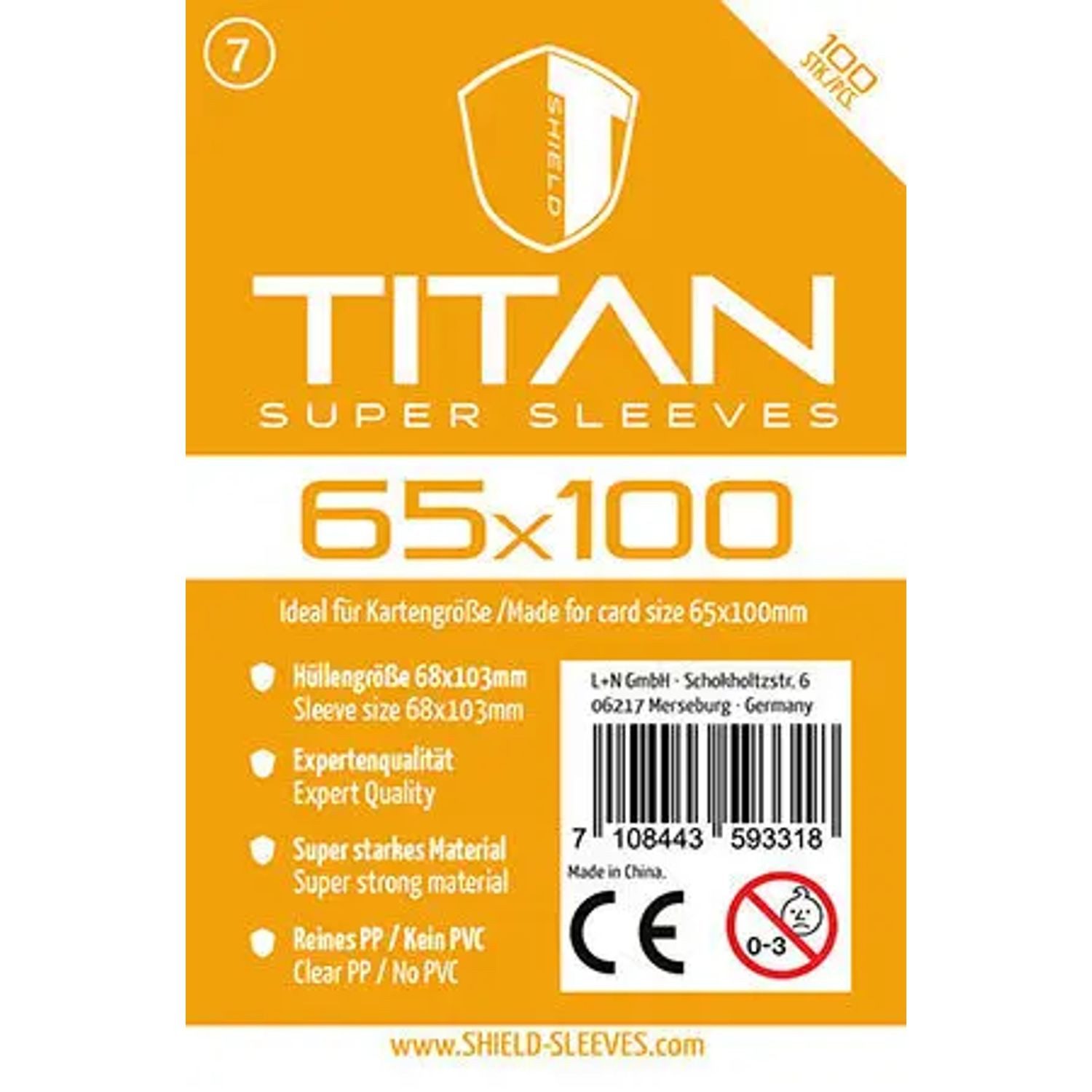 SHIELD Spiel Shield Titan 7 - 100 Super Sleeves für Kartengröße 65 x 100 mm