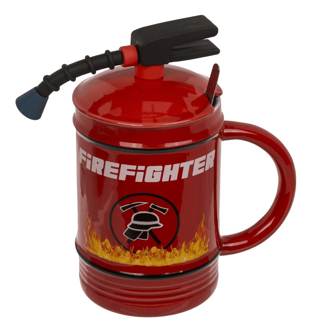 Out of the Blue Tasse Tasse Becher Feuerlöscher Feuerwehr 450ml mit Löffel, 1-tlg., Keramik, authentisches Design