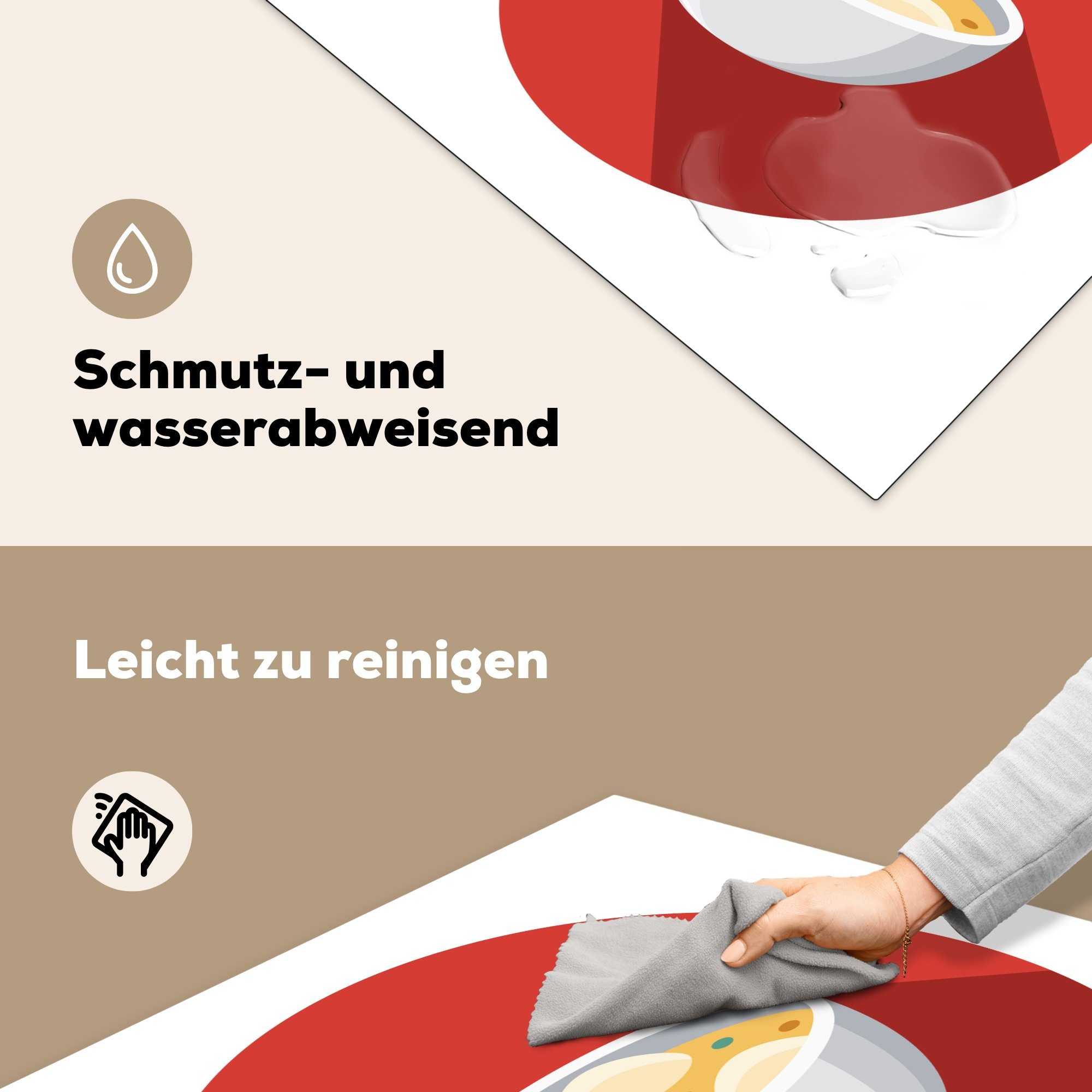 küche für Arbeitsplatte einem tlg), roten Hintergrund, cm, Eine (1 Illustration Hühnersuppe Ceranfeldabdeckung, von MuchoWow Vinyl, 78x78 Herdblende-/Abdeckplatte mit