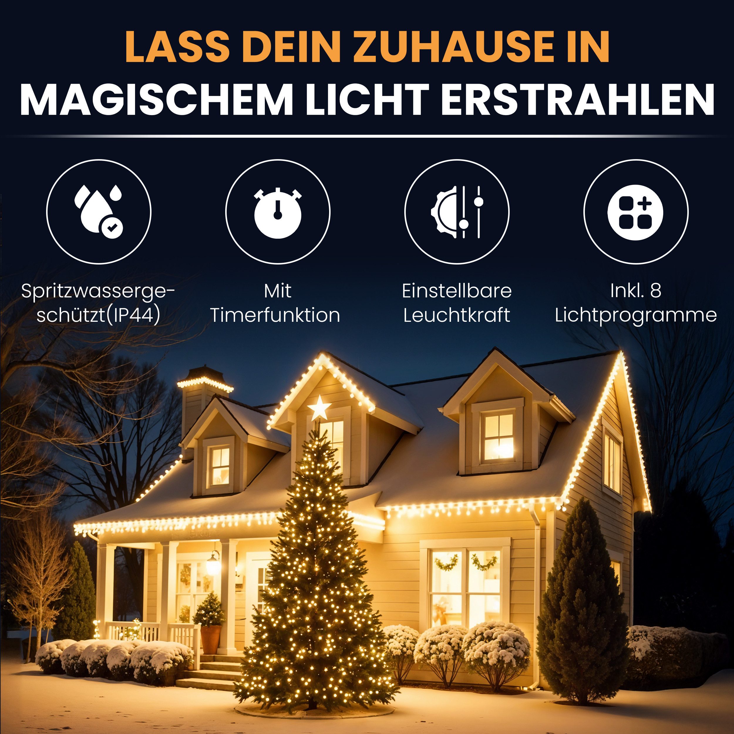 Gartenpirat LED-Lichterkette Christbaum LED Lichterkette Dekobeleuchtung 8 Programme Weihnachten