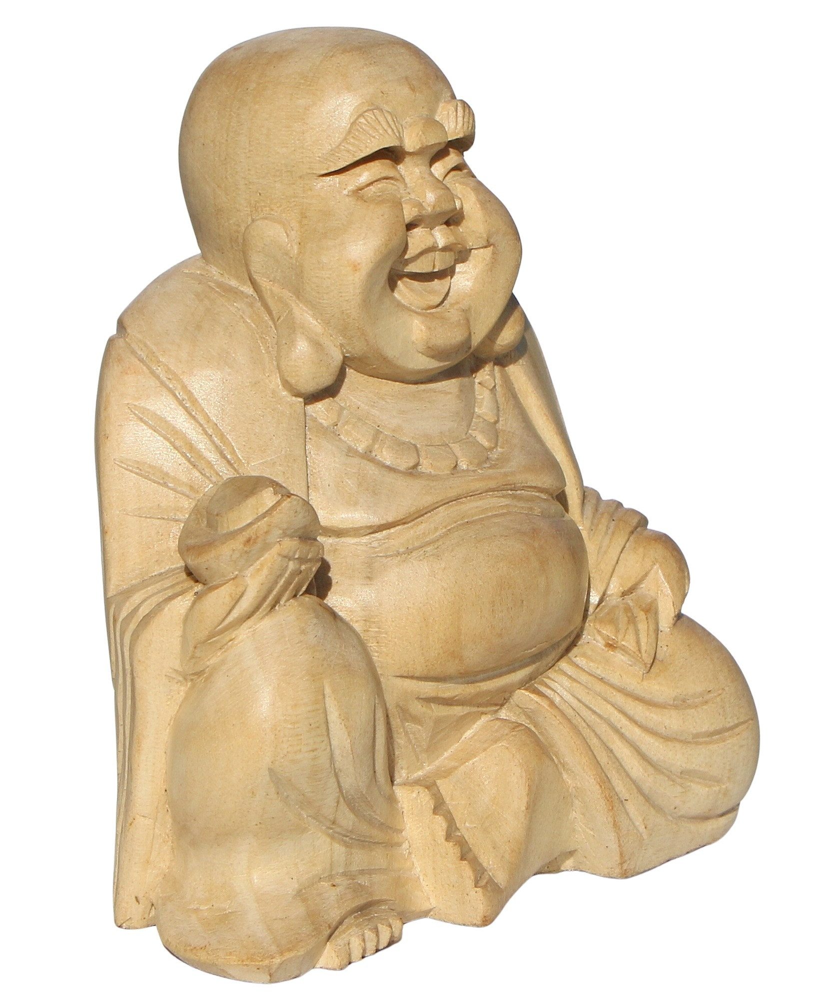 Wogeka Buddhafigur lachender Happy Buddha Holz-Figur Feng Shui Dekoration