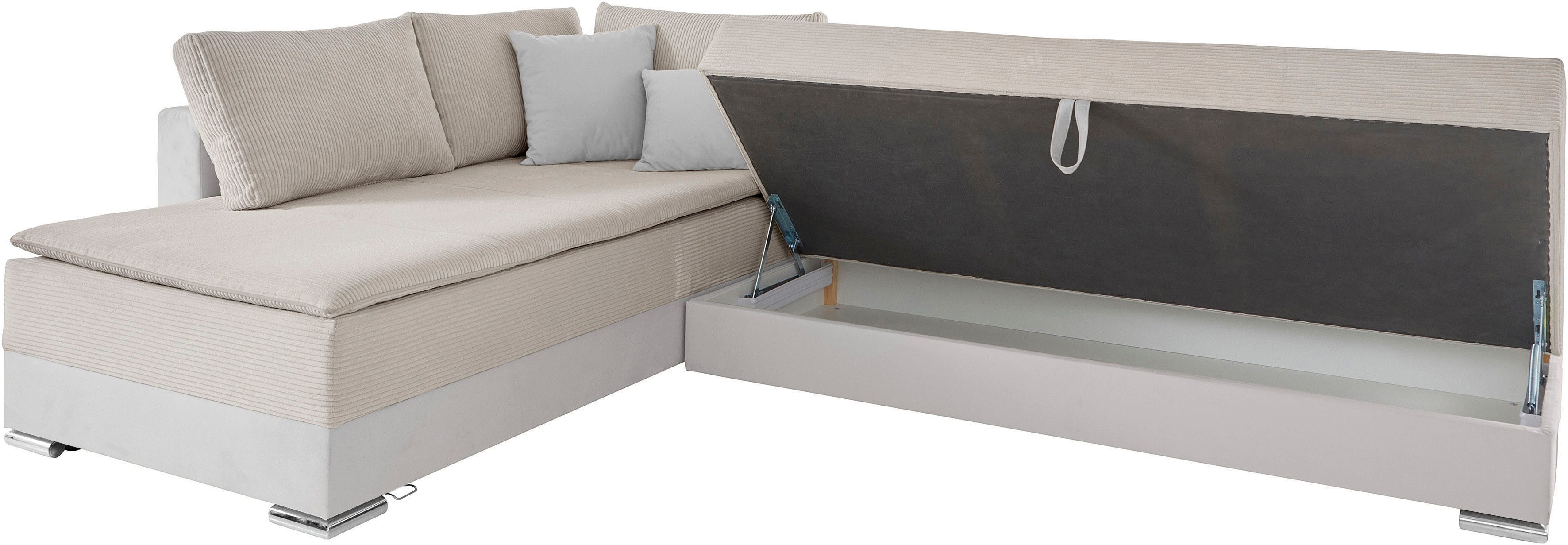INOSIGN Ecksofa Night & Day L-Form, B: 324 cm, mit Bettfunktion, Bettkasten & 3 Zierkissen, Boxspringbett 180x200 cm