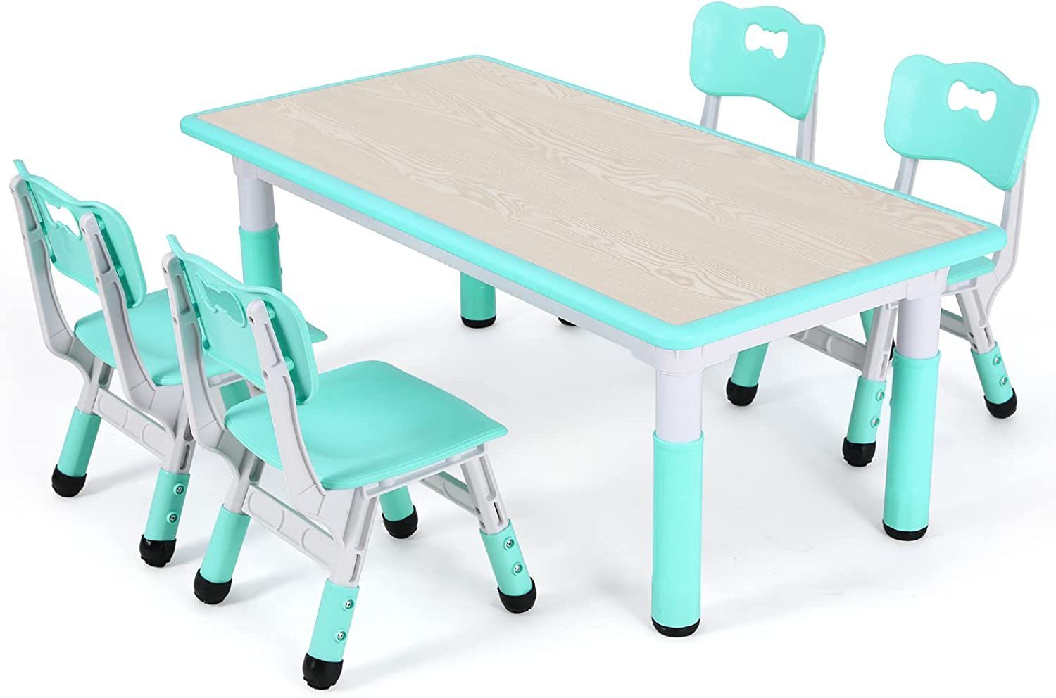 TLGREEN Kindersitzgruppe Kindertisch mit 4 Stühlen, Tisch Stuhl Set Höhenverstellbar Minzgrün