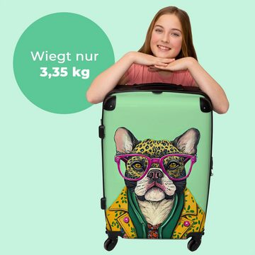 NoBoringSuitcases.com© Koffer Hund - Hippie - Tiere - Brille 67x43x25cm, 4 Rollen, Mittelgroßer Koffer für Erwachsene, Reisekoffer