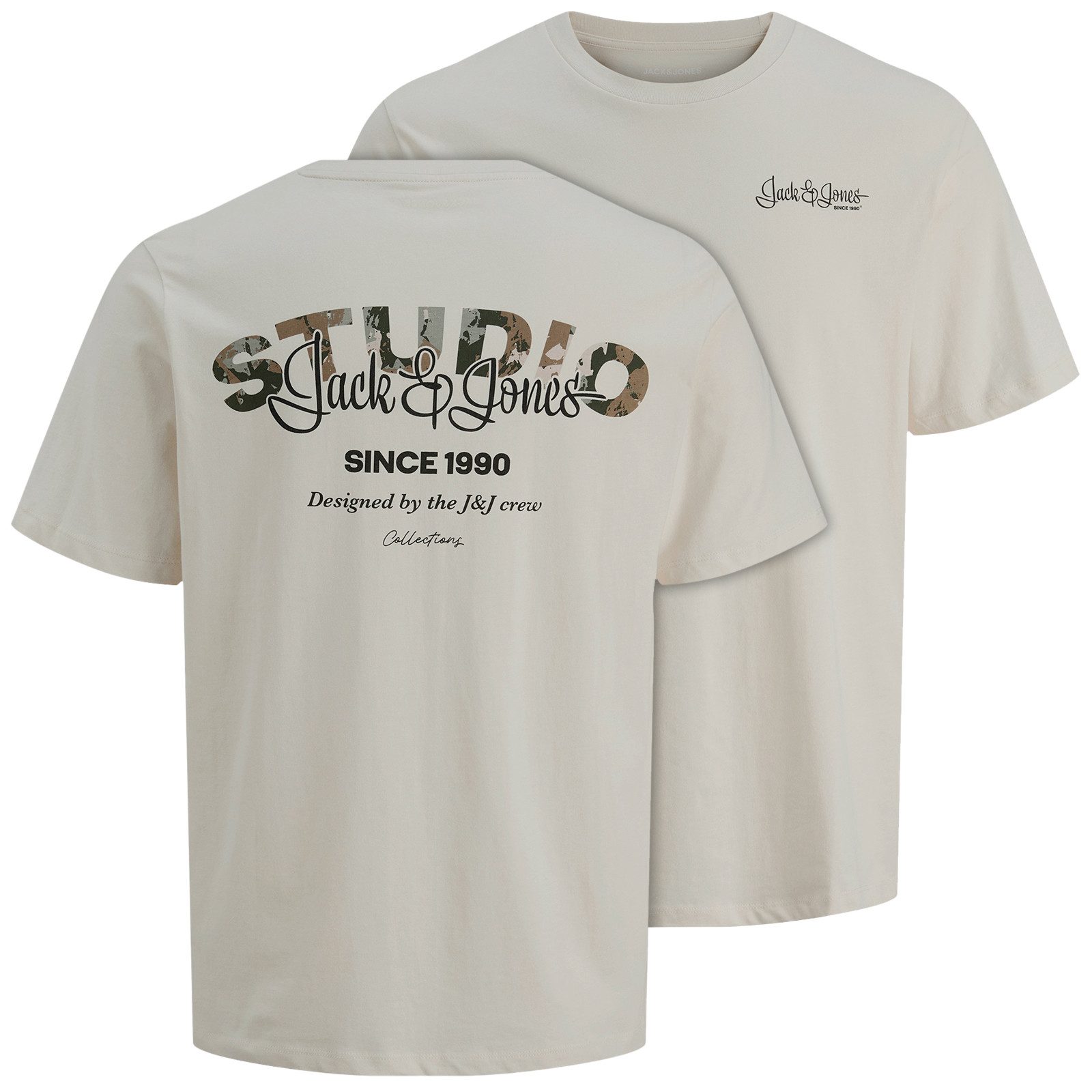 Jack & Jones Rundhalsshirt Jack&Jones T-Shirt beige Übergrößen Rückenprint günstig online kaufen