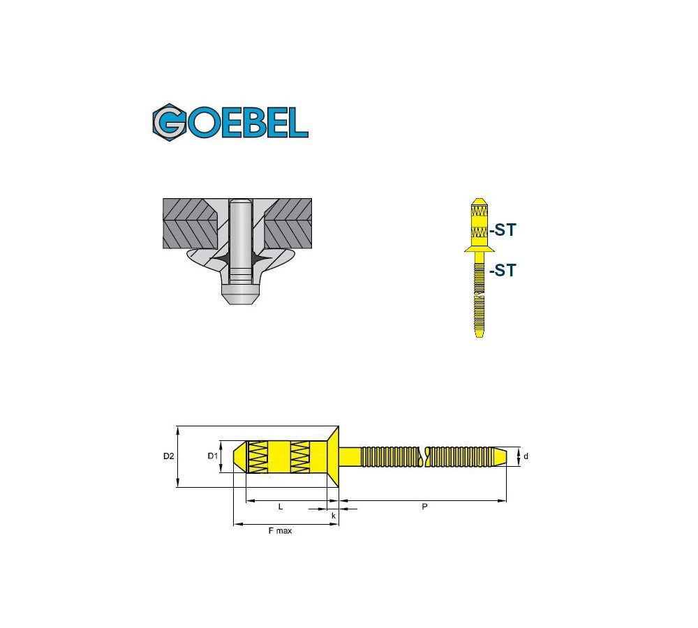 GOEBEL GmbH Blindniete gerilltem x Blindniete GO-BULB 14,0 - II Niete mm, 500 Stahl Senkkopf / Hochfeste 7210048140, St., 4,8 (500x mit Nietdorn), - Stahl