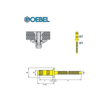 GOEBEL GmbH Blindniete 7210048140, (500x Hochfeste Blindniete Senkkopf - Stahl / Stahl - 4,8 x 14,0 mm, 500 St., Niete mit gerilltem Nietdorn), GO-BULB II