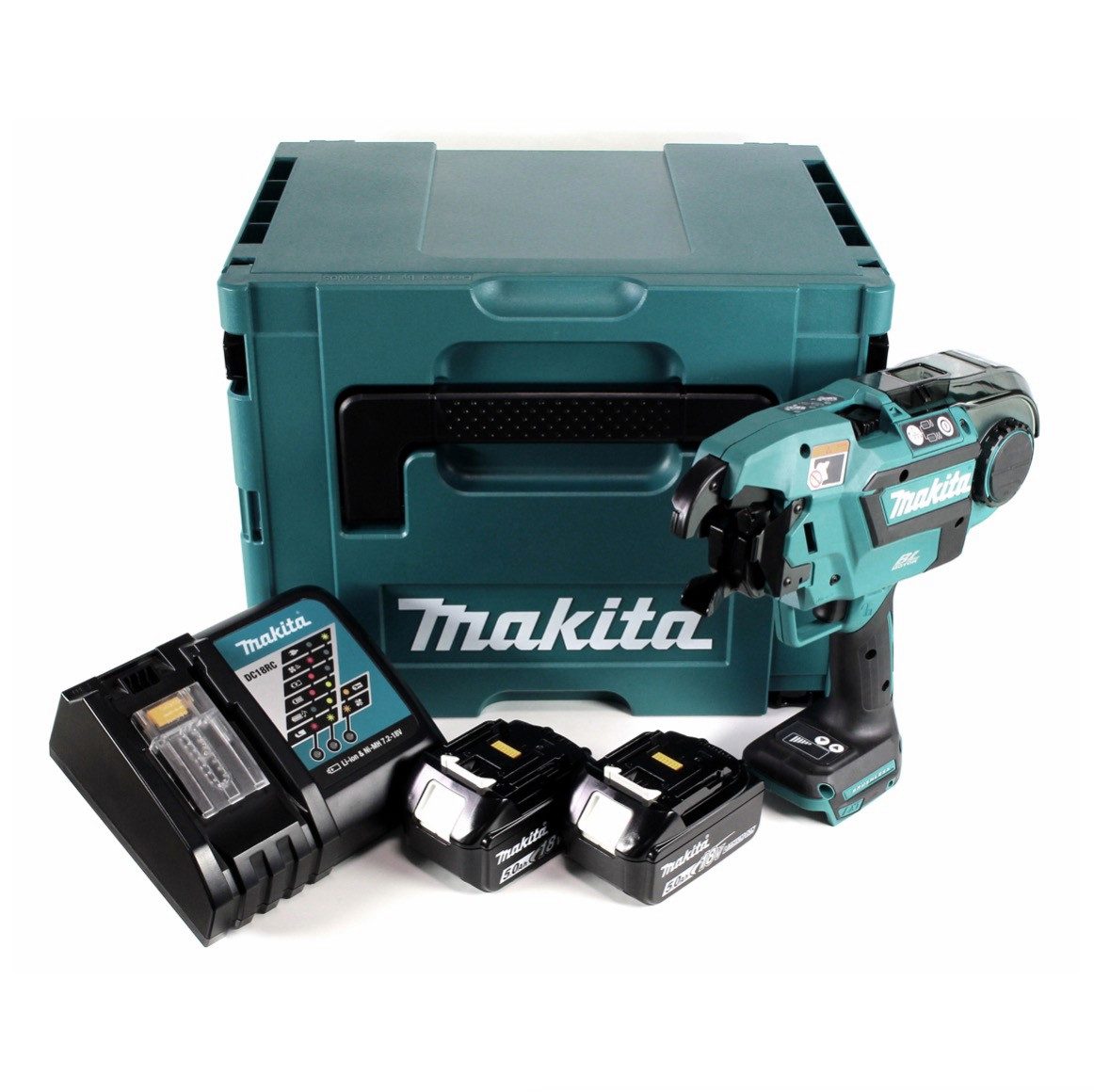 Makita Elektrowerkzeug-Set DTR 180 RTJ Akku Bewehrungsverbinder 18V Brushless für 0,8mm