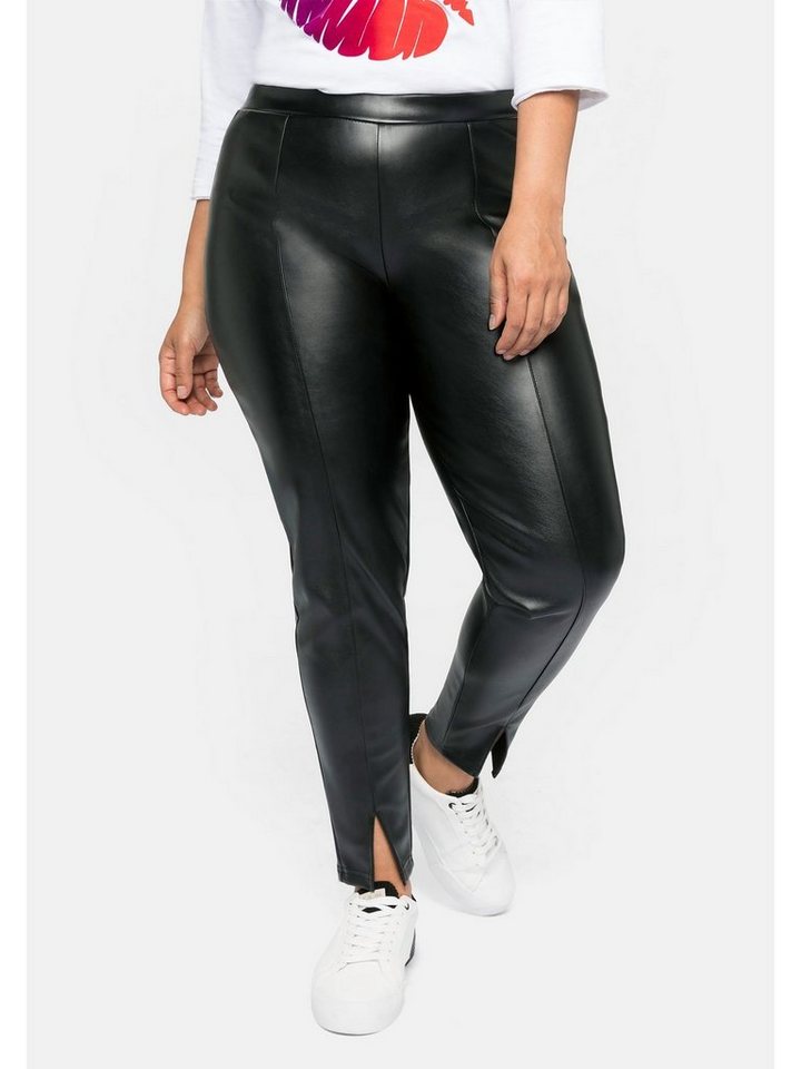 in Große Schlitz Sheego Leggings mit Saum Größen Lederoptik, am