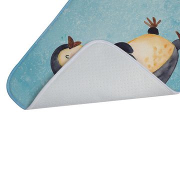 Badematte Pinguin lachend - Eisblau - Geschenk, Humor, Optimismus, Pinguine, Fr Mr. & Mrs. Panda, Höhe 1 mm, 100% Polyester, rechteckig