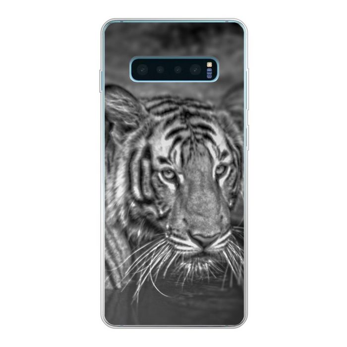 MuchoWow Handyhülle Tiger - Wasser - Schwarz - Weiß Phone Case Handyhülle Samsung Galaxy S10 Lite Silikon Schutzhülle