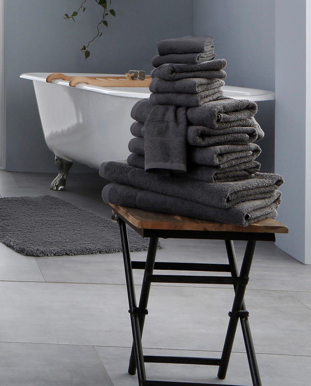 my home Handtuch Set Handtuch-Set anthrazit einfarbiges aus Sanremo, mit 12-tlg), Bordüre, 100% Baumwolle (Set, Frottier, Handtücher
