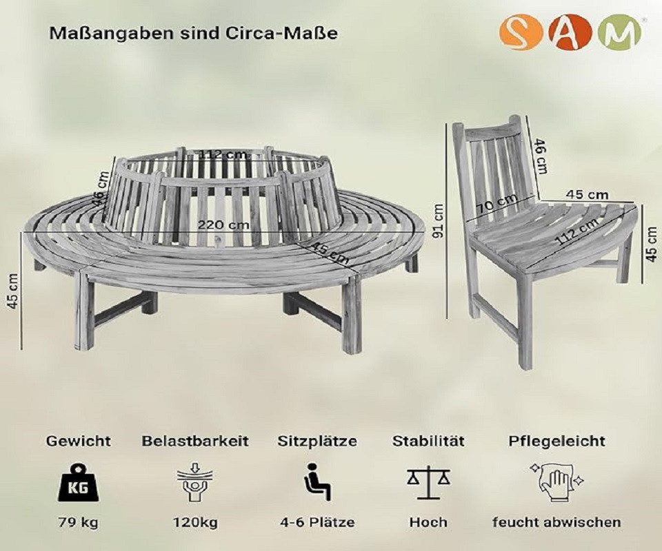 SAM® Rundbank Tibon, Teakholz massiv, runde Bank, stabil und hochwertig