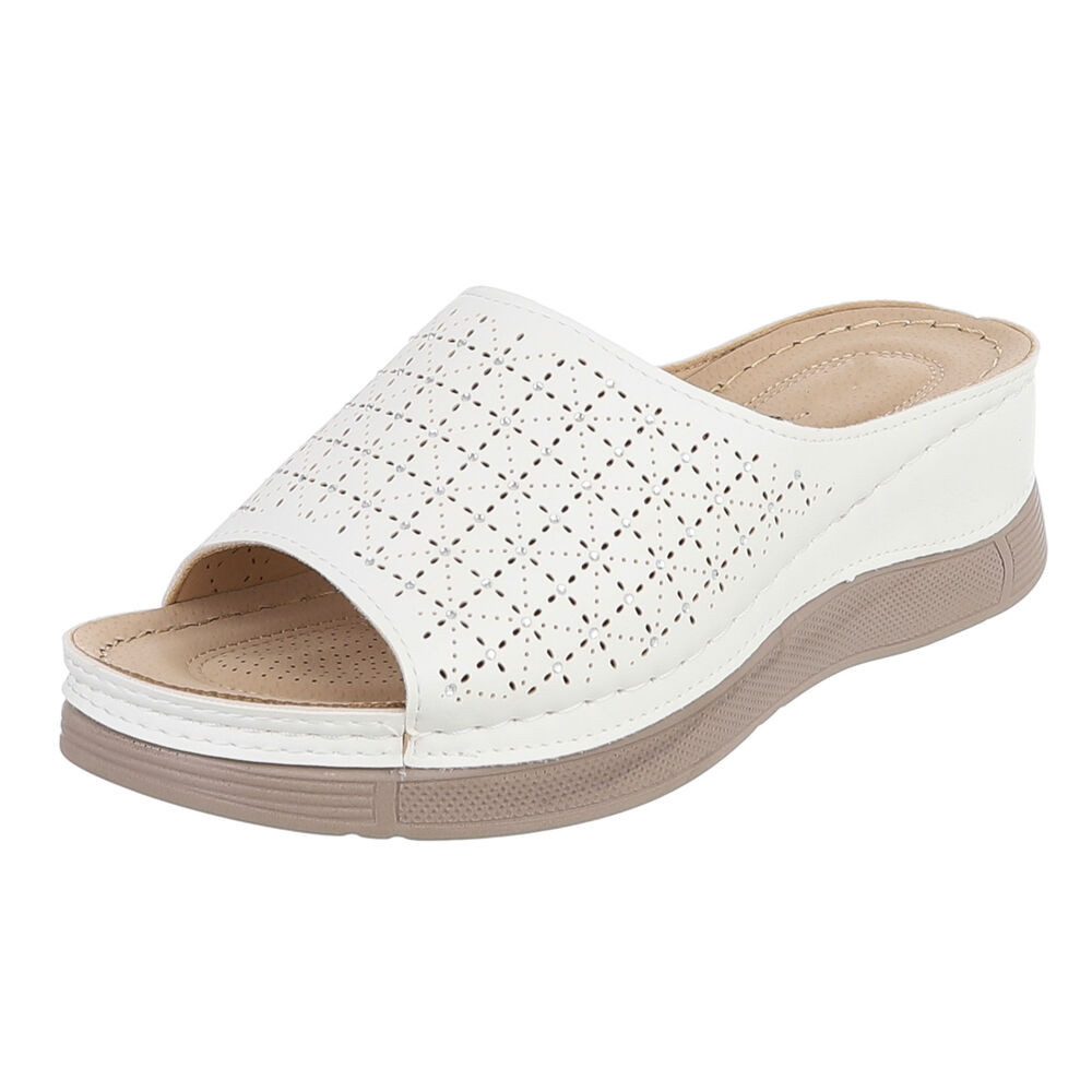 Ital-Design Damen Pantolette mit Lochmuster und Komfortsohle Plateausandaletten (91849110) Keilabsatz/Wedge Keilsandaletten in Weiß