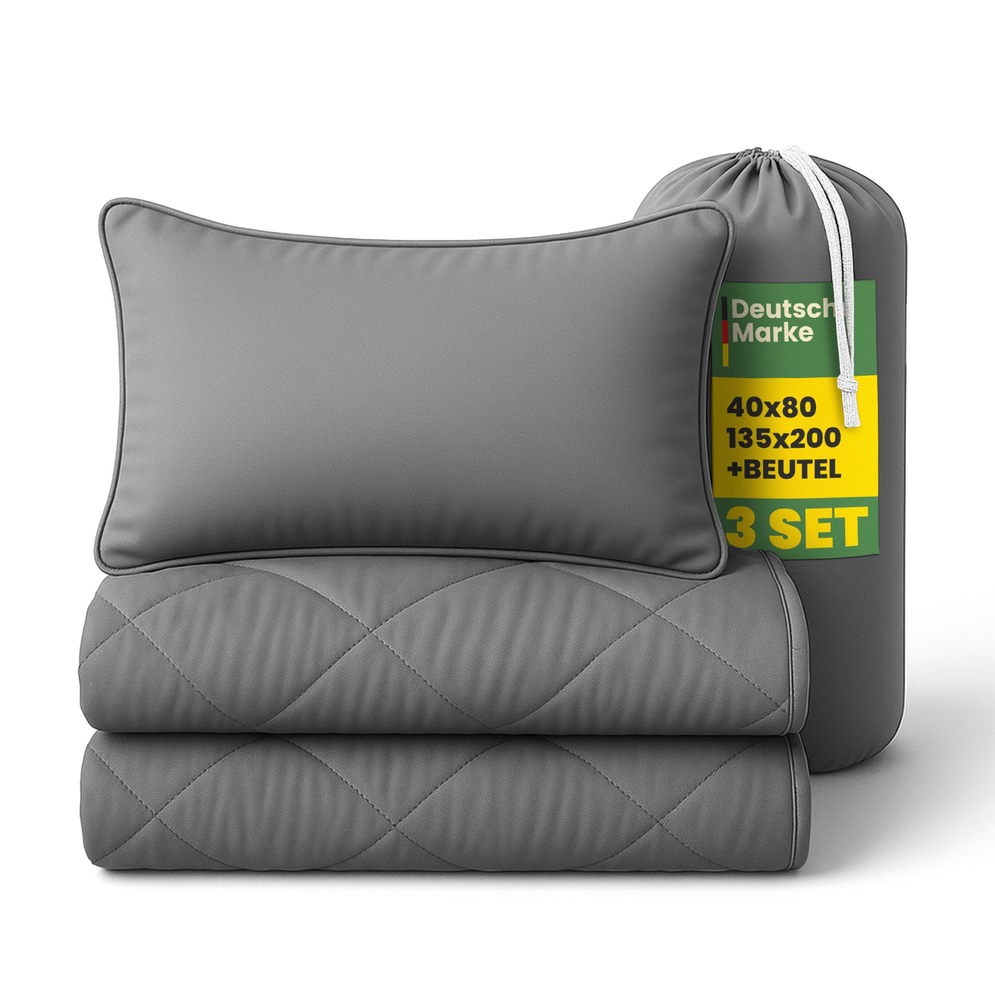 Bestlivings Sommerbettdecke Reise-Bettenset (bezuglose Decke 135x200 & Kissen 40x80) inkl. Beutel, Füllung: Polyester, Weiche Mikrofaser, 60 °C waschbar, trocknergeeignet
