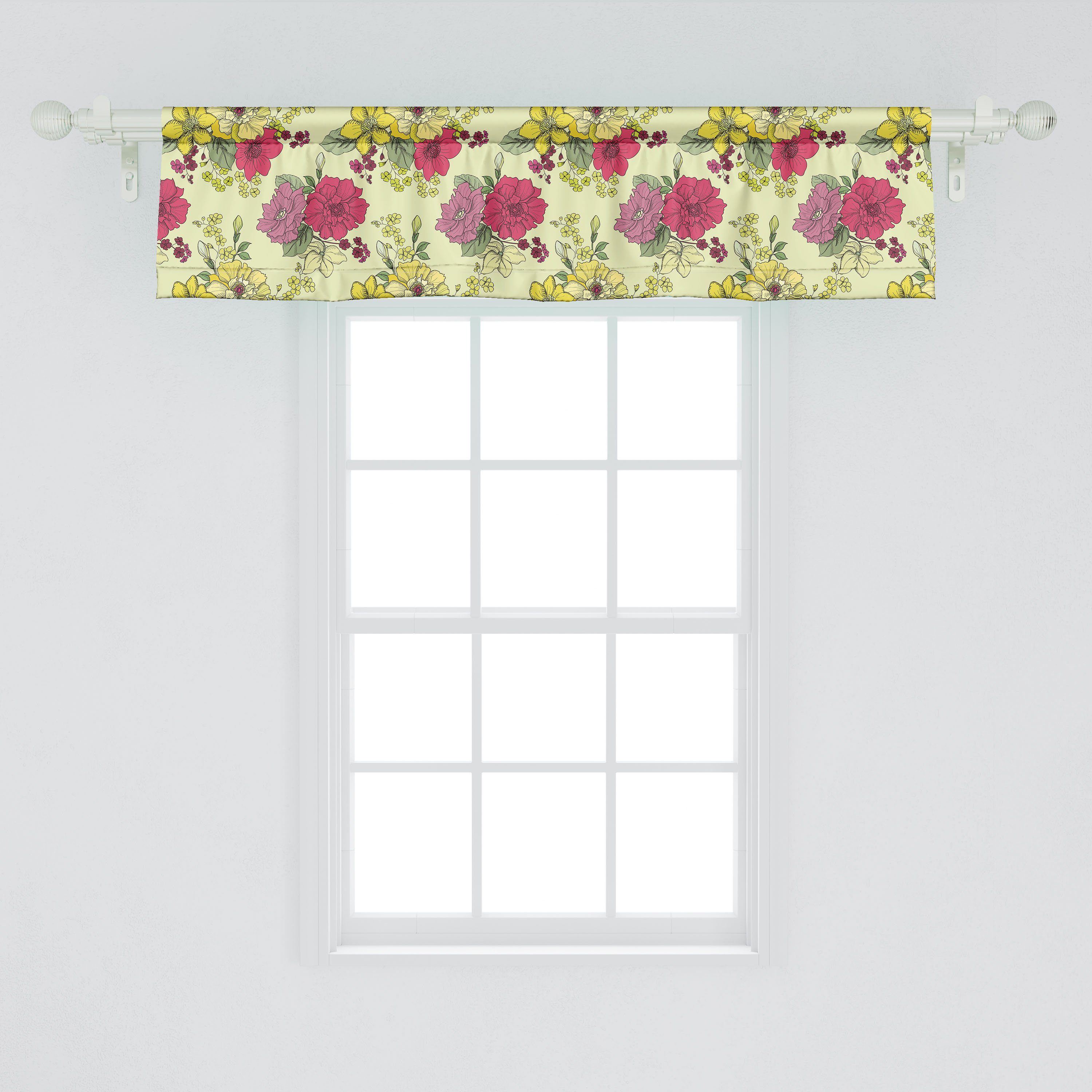 Scheibengardine Vorhang Volant für Dekor mit Stangentasche, Microfaser, Schlafzimmer Naive Blumen Abakuhaus, Küche Natur-Blumen-Kunst