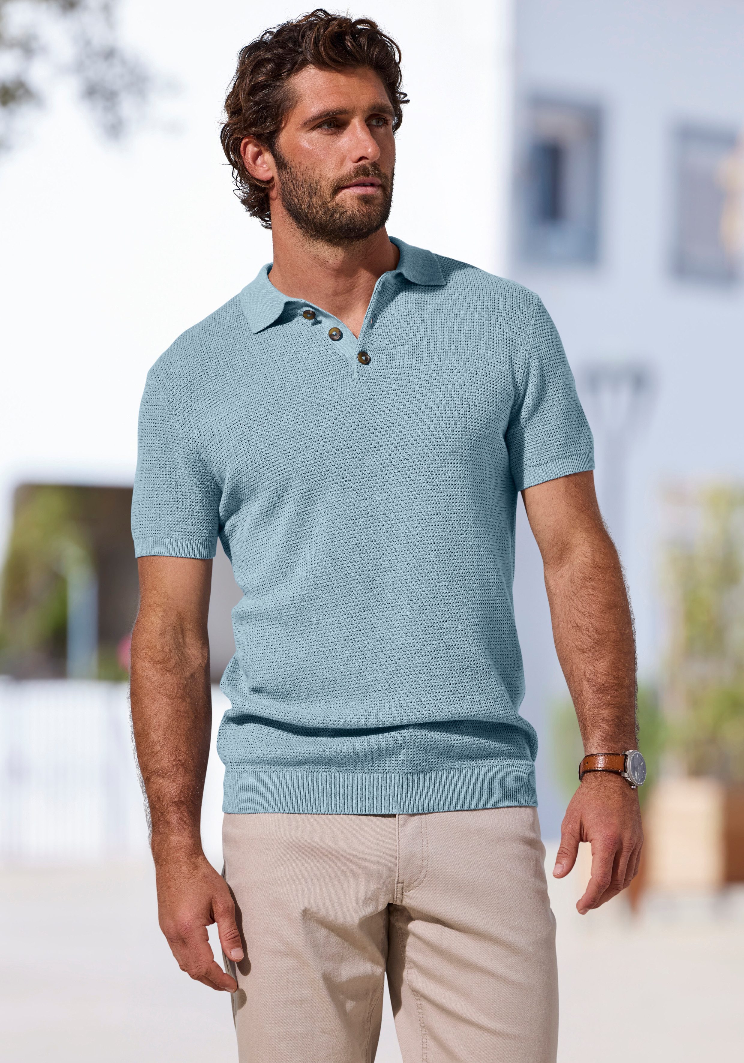 John Devin Poloshirt - Strick Poloshirt, Regular fit mit Polokragen und kleiner Knopfleiste