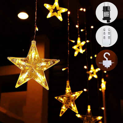 Elegear LED-Lichterkette 2/2,2M Lichtervorhang, 12 Sterne Weihnachtsdeko mit 12 Haken, 108-flammig, Timer/Memory-Funktion, Erweiterbar, 8 Modi