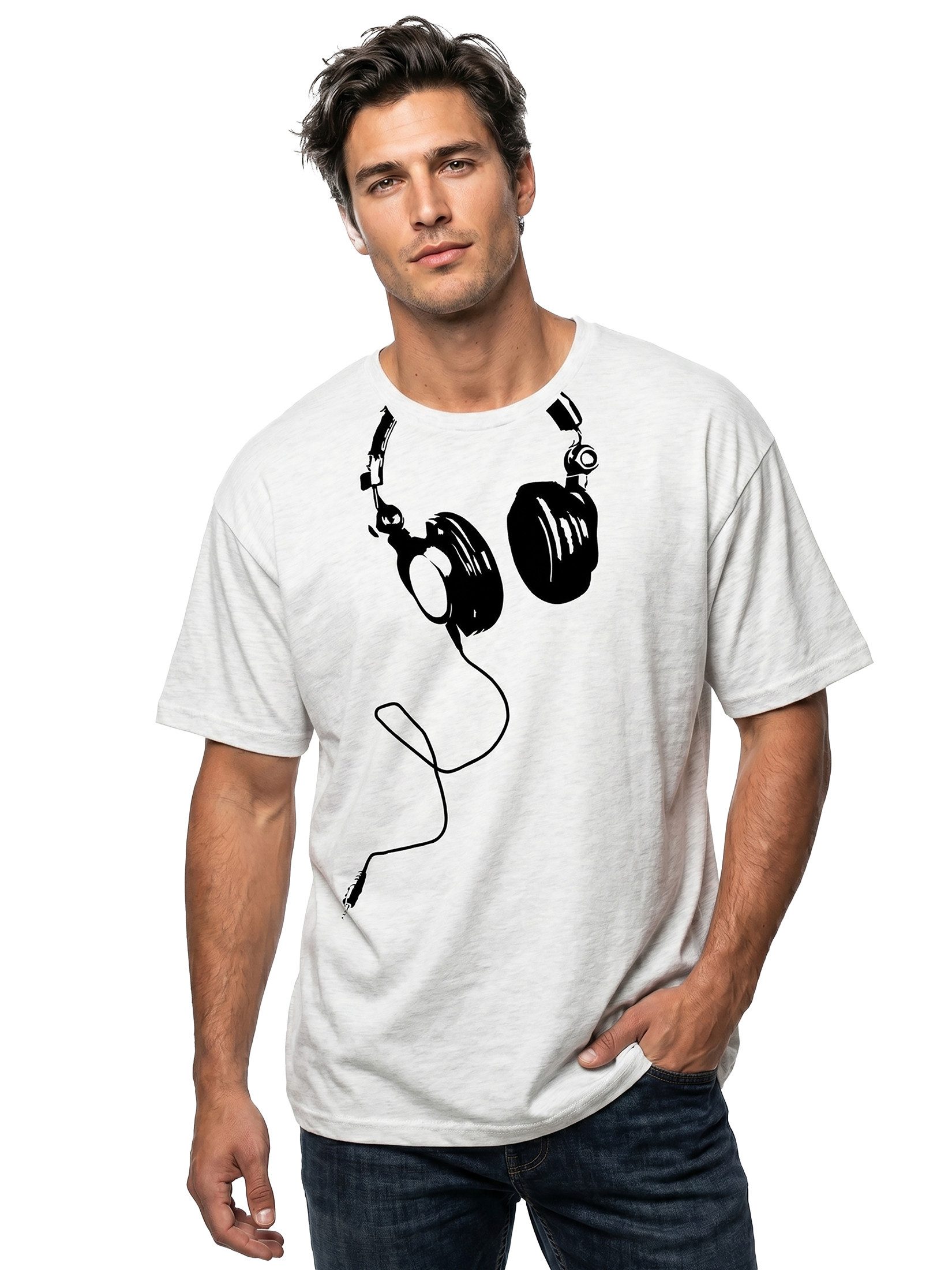 MAKAYA Print-Shirt Herren Musik T-Shirt DJ Kopfhörer Headphones Bandshirt Männer Jungs mit Print