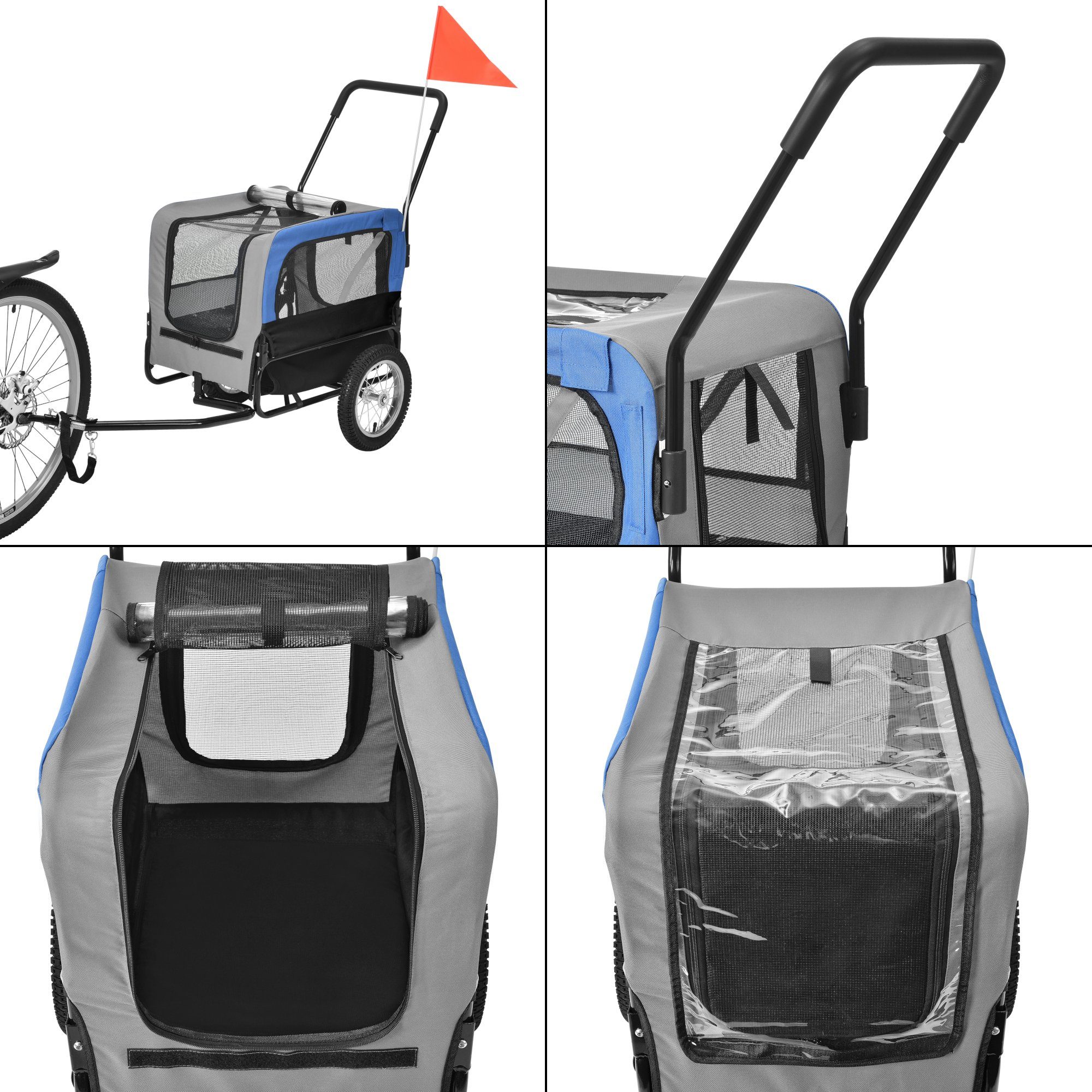 pro.tec bicycle dog trailer, 2 in 1 transport trailer cargo trailer jogger 143x67x96 cm blue