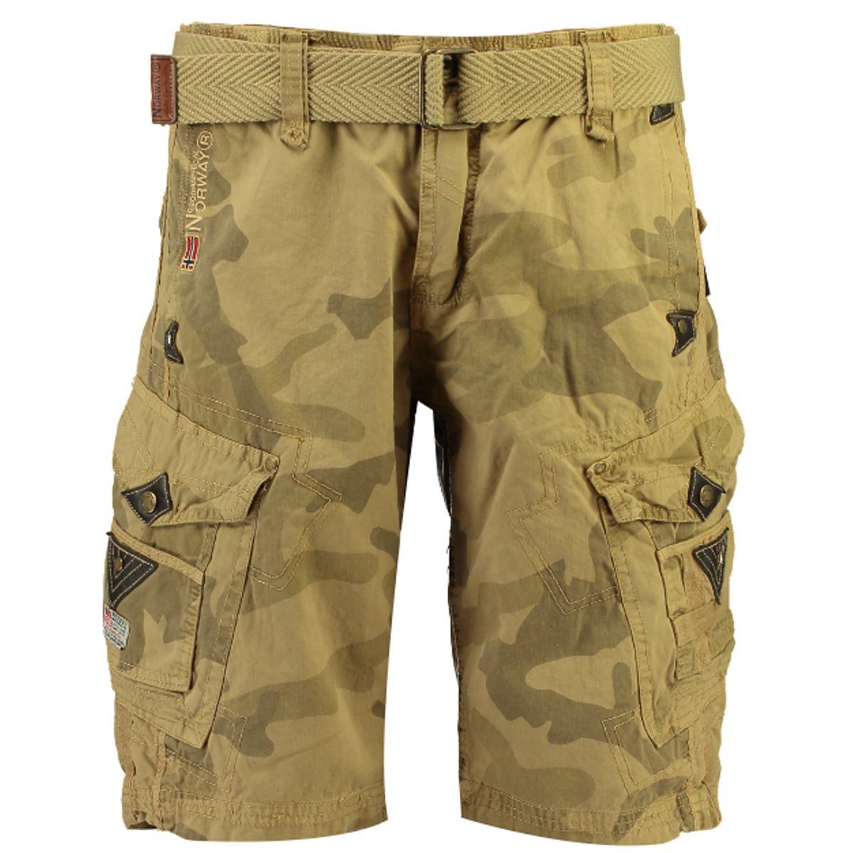 Geographical Norway Cargoshorts Herren Shorts G-PERLE (mit abnehmbarem Gürtel) Shorts, kurze Hose, unifarben / camouflage Camouflage Beige