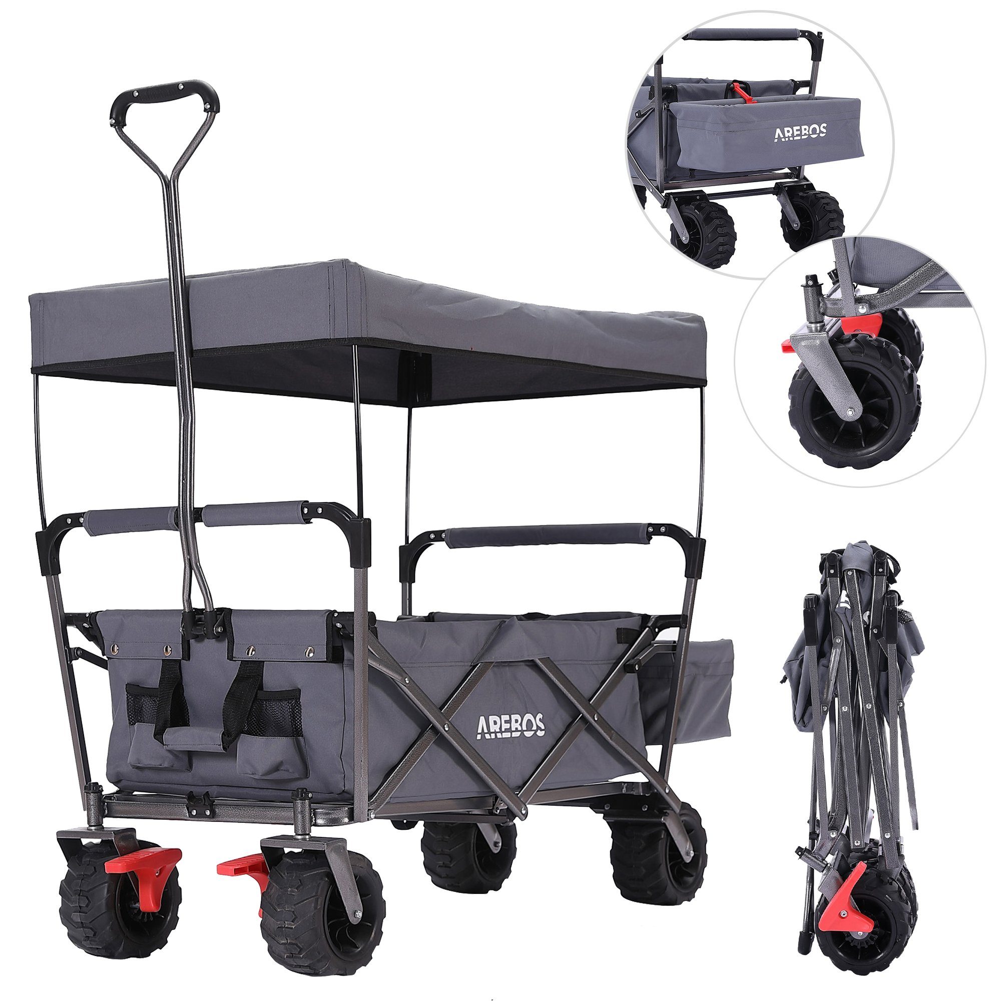 LAWA Living and Lifestyle Bollerwagen faltbar klein klappbarer Handwagen  Transportwagen 100kg mit Bremse (12,4kg leicht), mit Heckklappe, sehr  kleines Packmaß, Schwarz