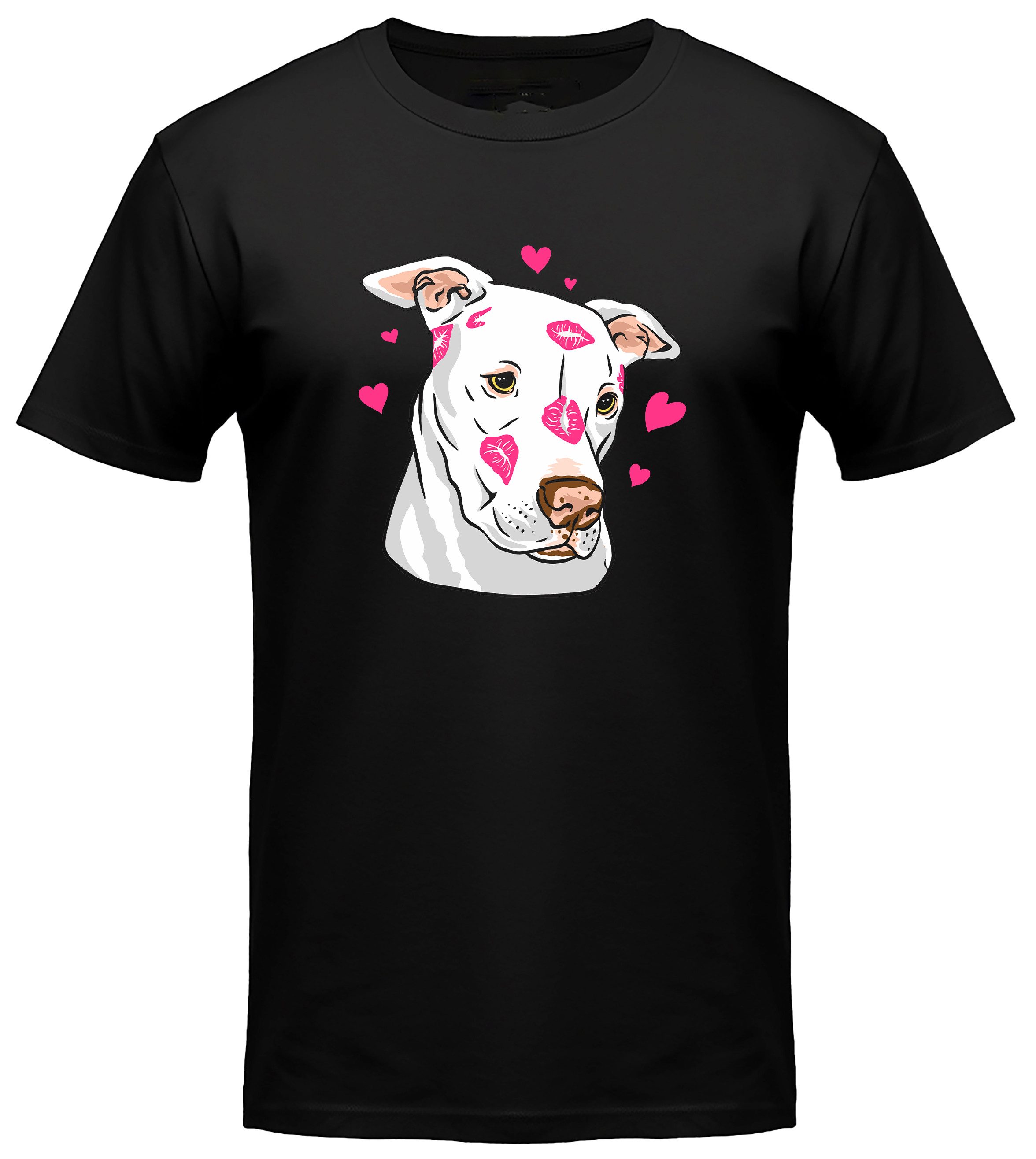 MyDesign24 T-Shirt Hunde print Shirt Hundekopf mit Herz Hunde T-Shirt schwarz kurzarm Regular Fit i229