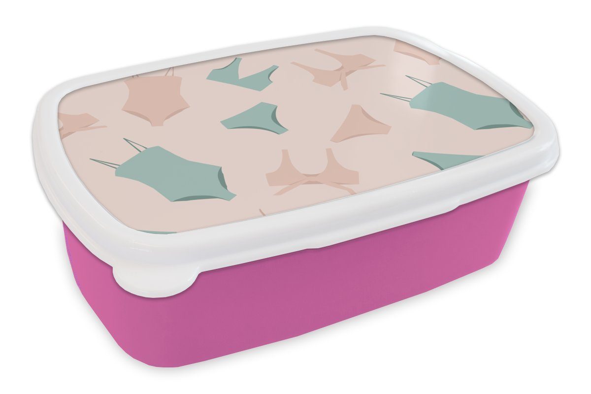 Lunchbox Brotdose Kinder, Kunststoff Snackbox, MuchoWow Brotbox Pastell, für - - Sommer Mädchen, Erwachsene, Kunststoff, rosa Bademode (2-tlg),
