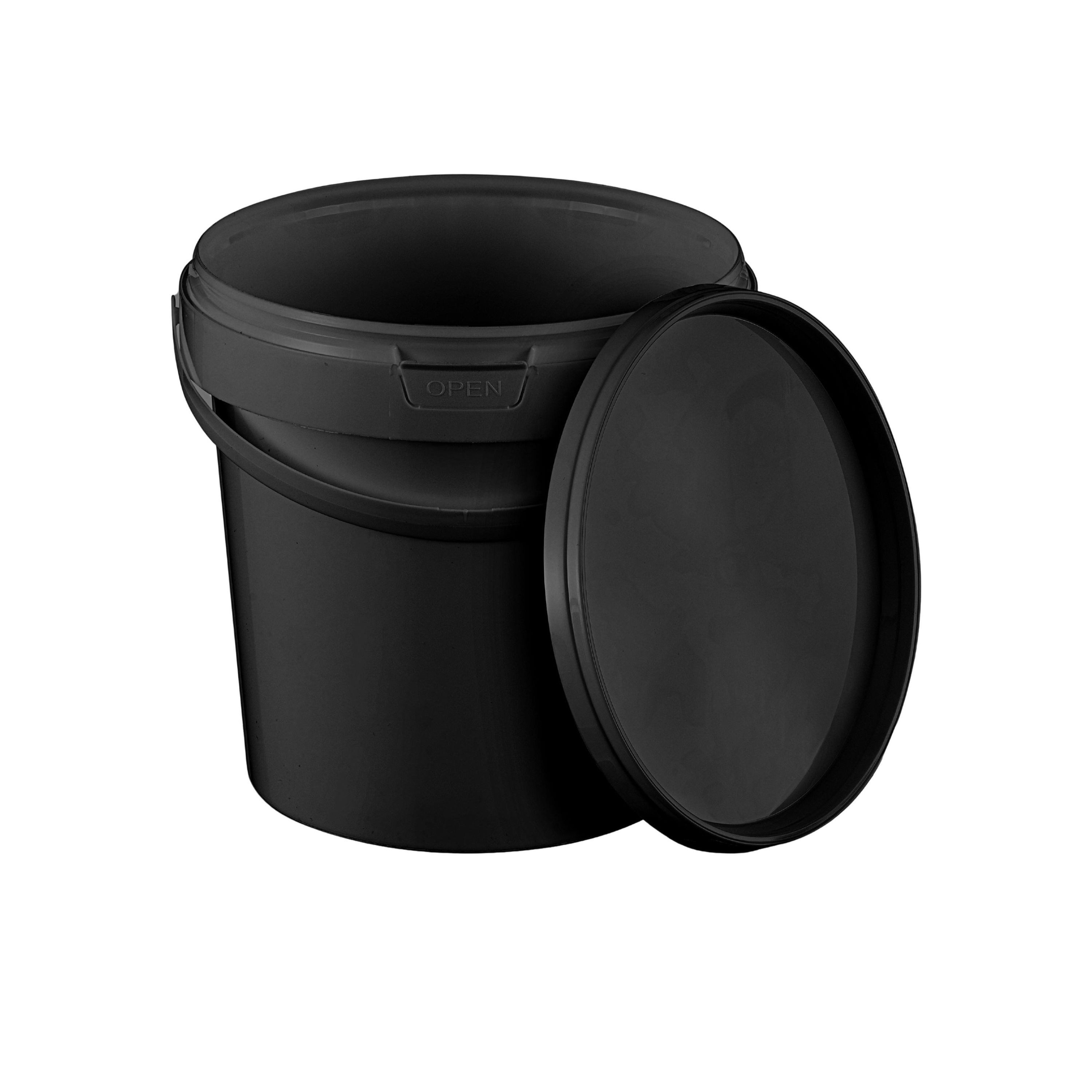 BENBOW Aufbewahrungssystem Eimer mit Deckel 30 20 10 5 3 1 0,5 L Schwarz Lebensmittelecht Eimer, Polypropylen - Lebensmittelecht, Geschmacksneutral, Auslaufsicher, (1-tlg., PZH-, BRC- und DIN-ISO-zertifiziert), für Lebensmittel, Farben, Chemikalien