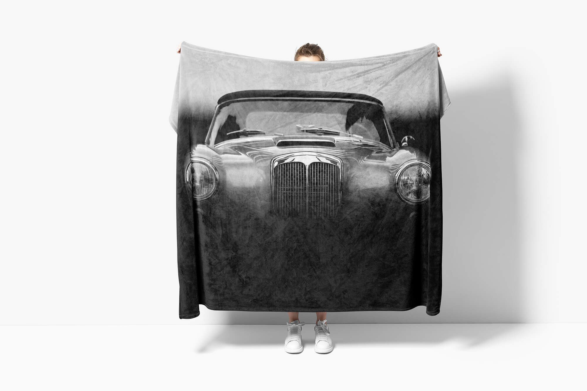 Baumwolle-Polyester-Mix Auto Handtuch Strandhandtuch Kuscheldecke Handtuch Saunatuch Grau, Handtücher mit (1-St), Sinus Oldtimer Fotomotiv Art
