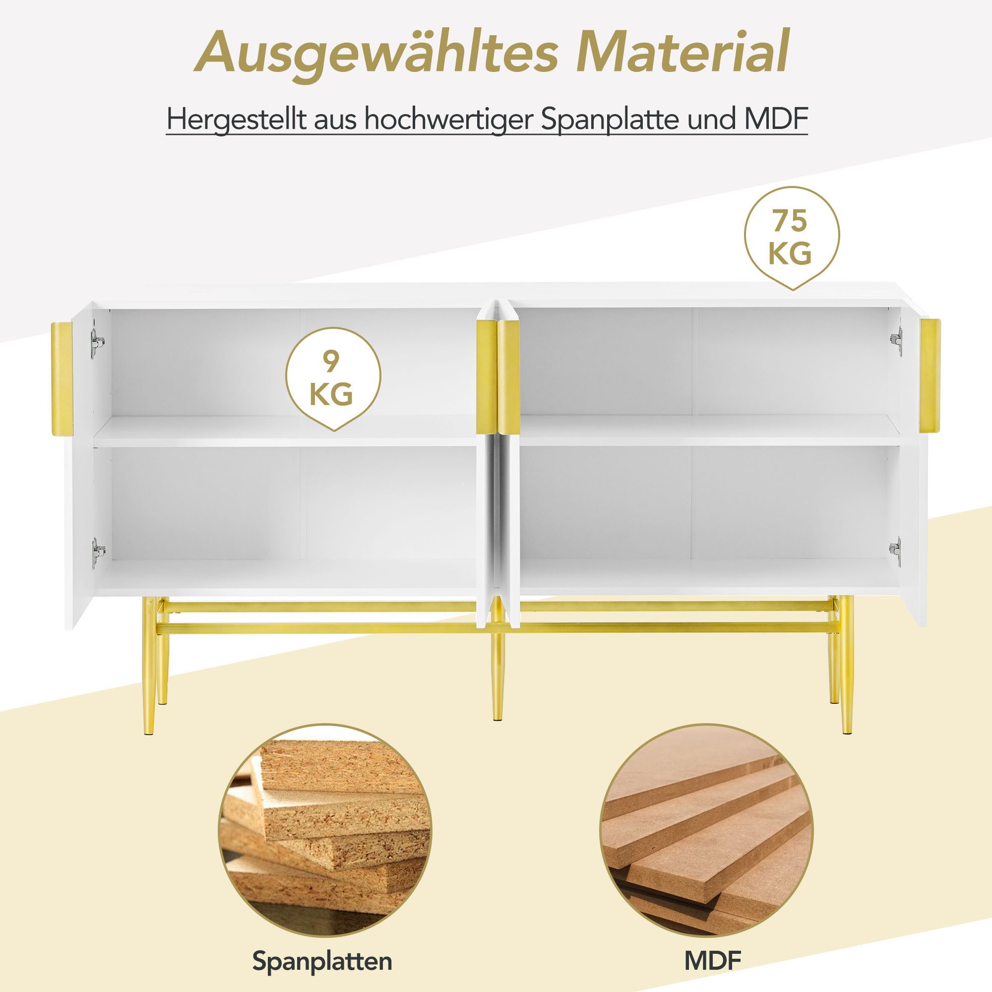 Merax Sideboard, mit 4 Türen und Metallsockel,Buffet Scandi,verstellbare Ei günstig online kaufen