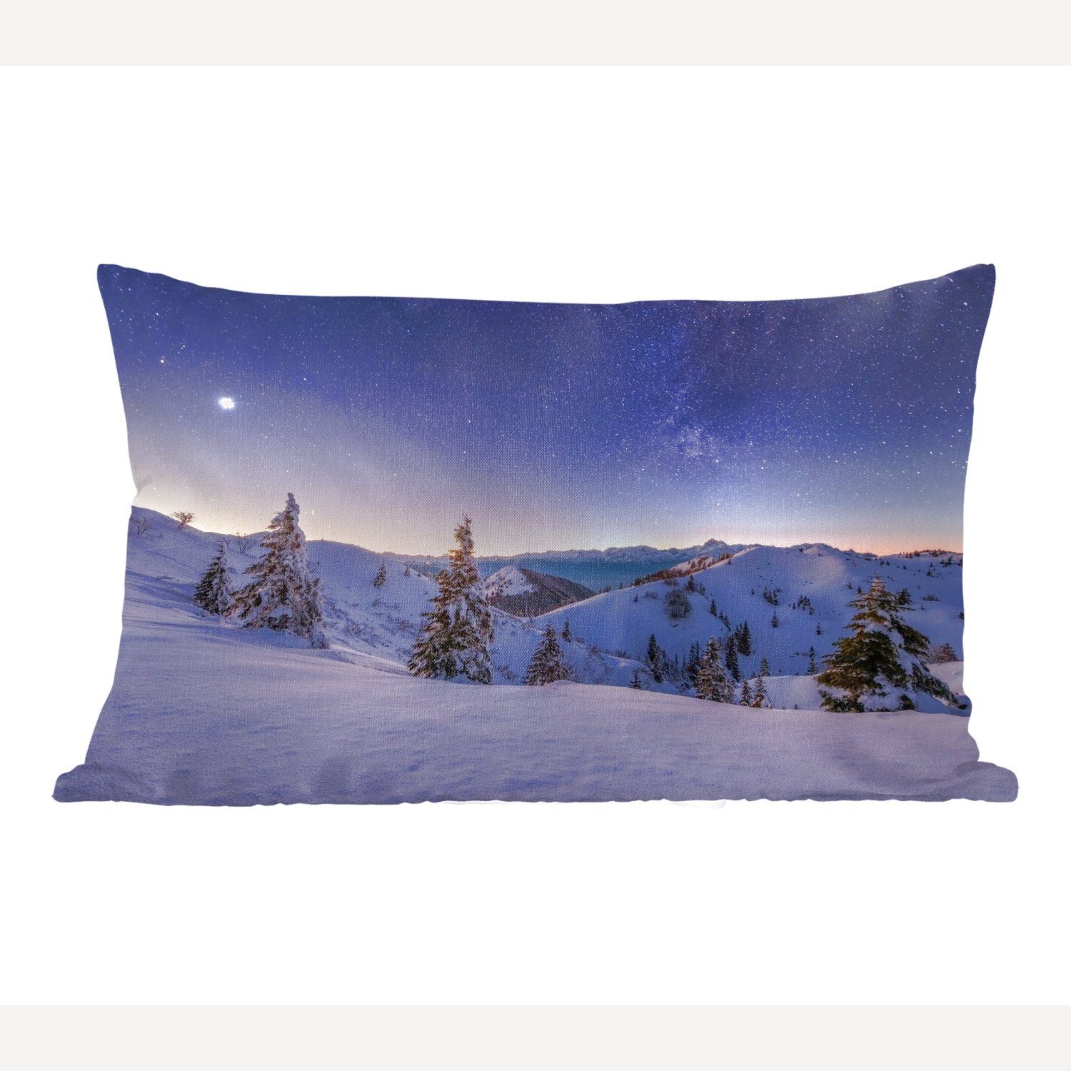 MuchoWow Dekokissen Winter - Schnee - Nacht - Bäume, Wohzimmer Dekoration, Zierkissen, Dekokissen mit Füllung, Schlafzimmer