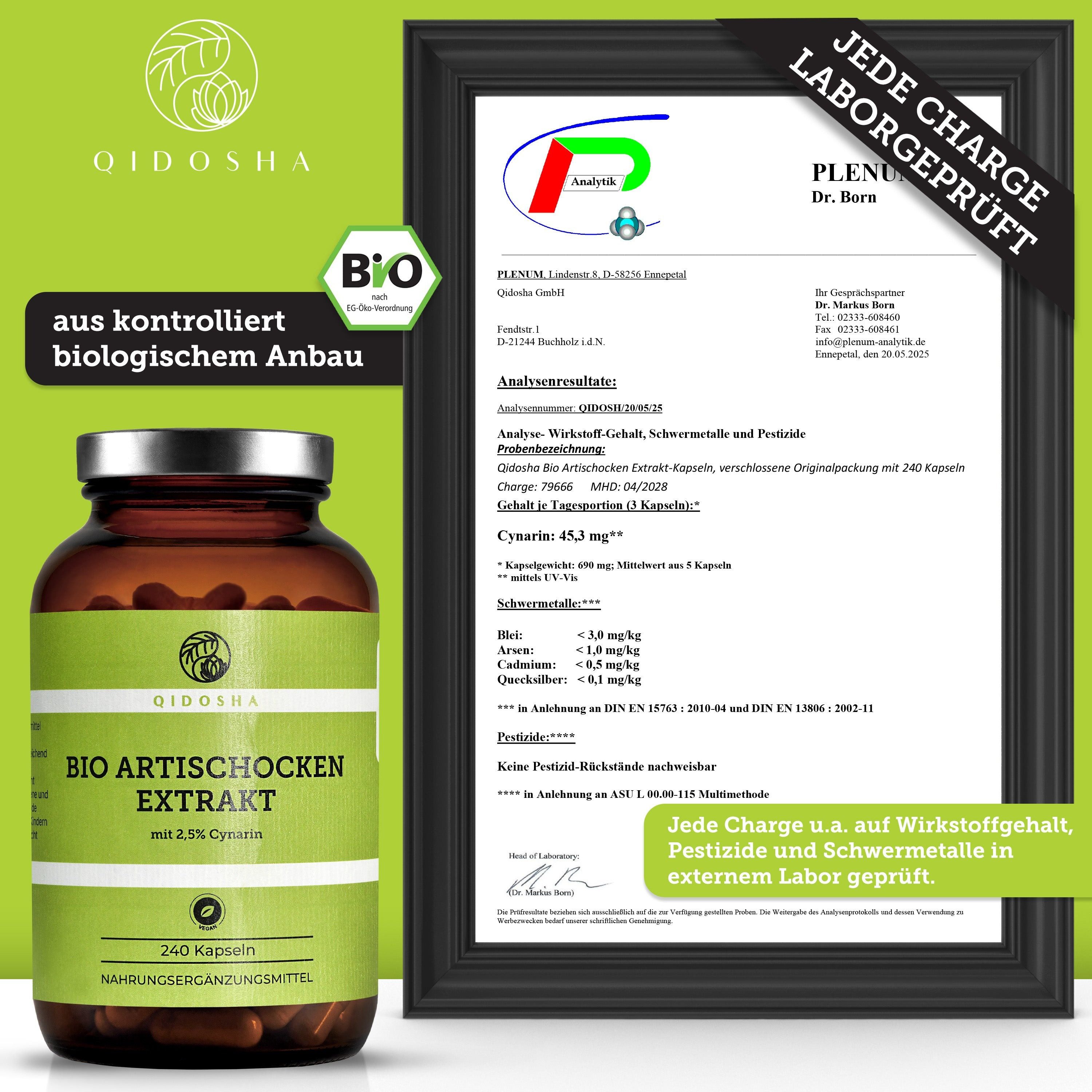 QIDOSHA Bio Artischockenextrakt Kapseln 2,5 % Cynarin Kapseln, 240 er 240 St., 173.3 g, 2,5 % Cynarin