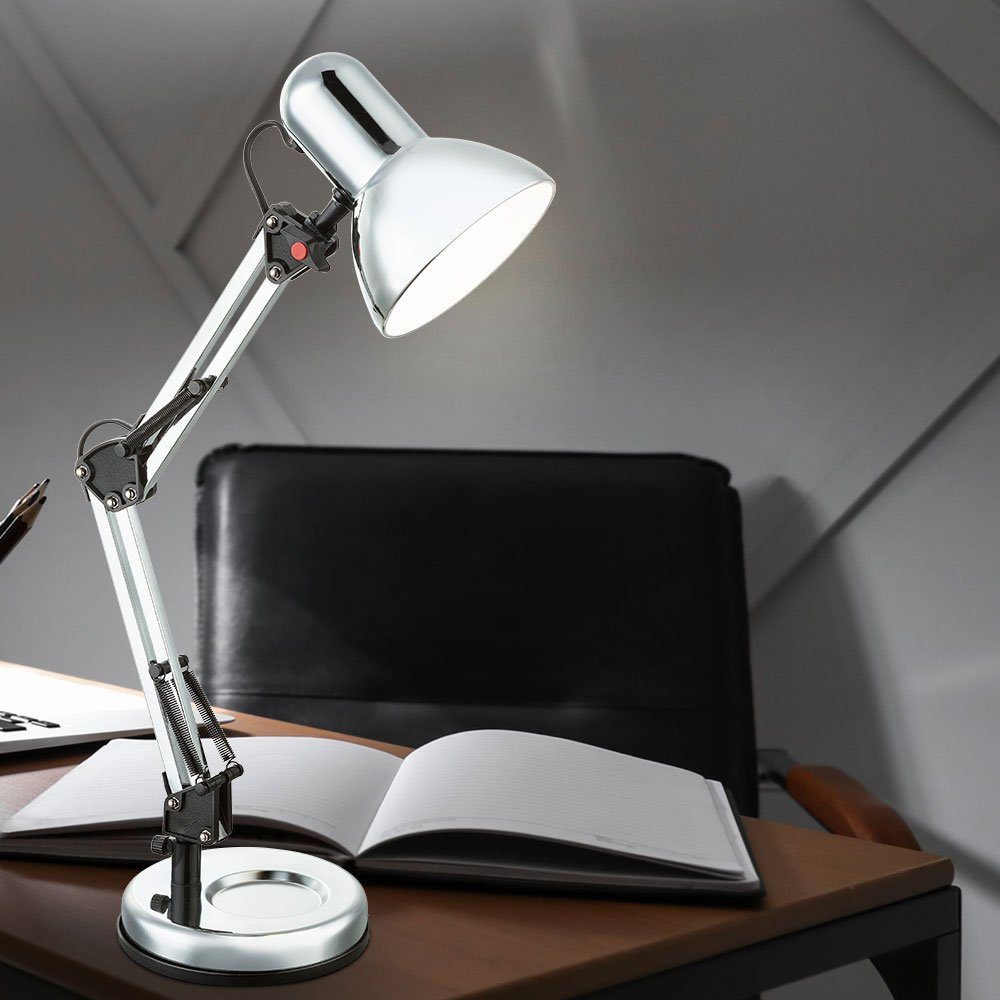 etc-shop LED Schreibtischlampe, Leuchtmittel nicht inklusive, Schreib Tisch  Lampe Chrom Leuchte Nickel Matt Spot Beweglich