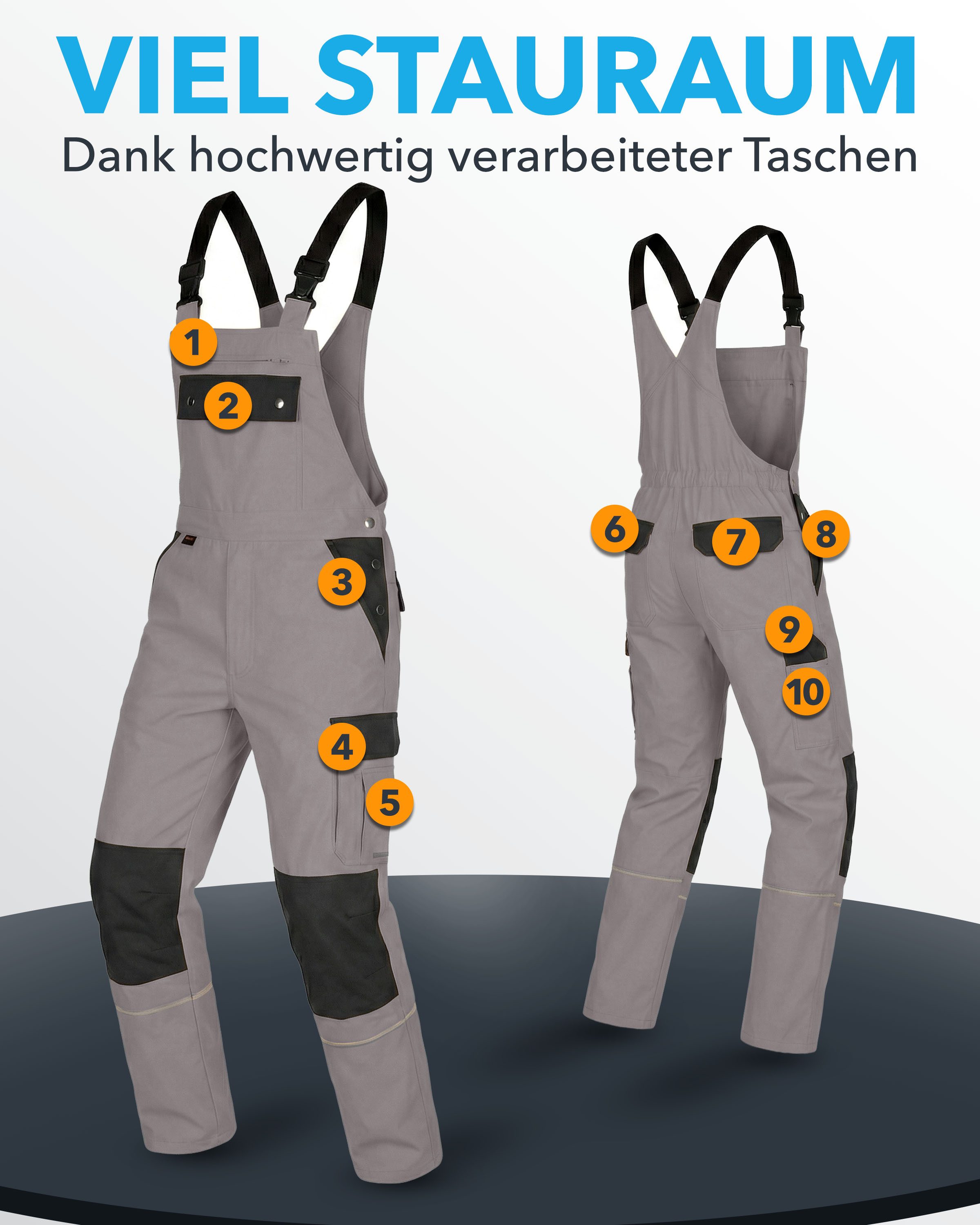 TMG International Arbeitslatzhose Latzhose Arbeitshose Cargohose Overall Blaumann