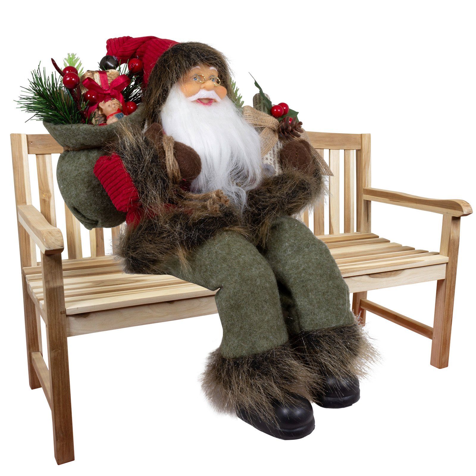 Christmas Paradise Weihnachtsmann Viktor 45cm / 30cm, sitzend (Dekofigur grau-rot, 1 St., Weihnachtsdeko), Kantenhocker zum Hinsetzen