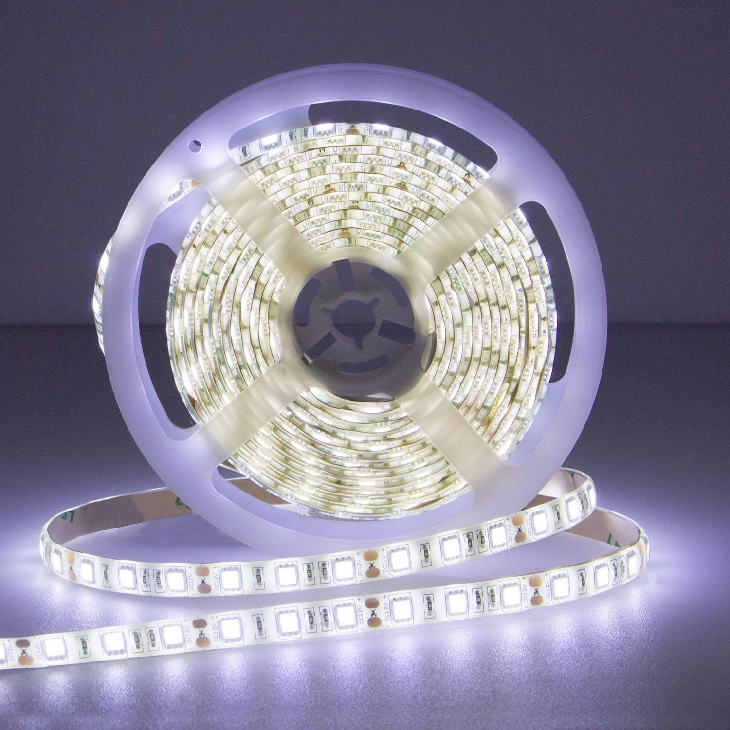 Quntis LED-Streifen LED Band 5M SMD 5050 300 LEDs (60 LED/Meter), kaltweiß