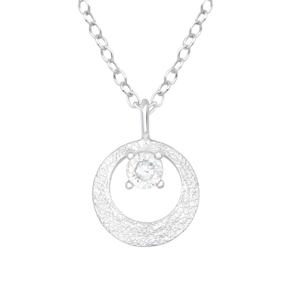 BUNGSA Ketten-Set Kette gehämmerter Anhänger mit Zirkonia aus 925 Silber Damen (1-tlg), Halskette Necklace | Halsketten