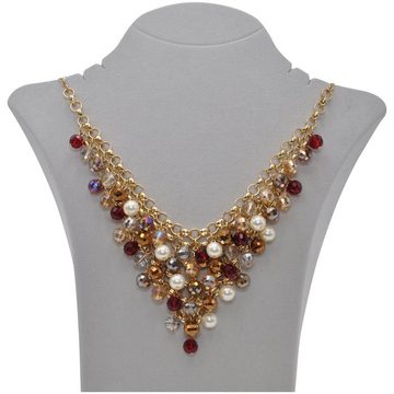 Steuer Collierkettchen Metall gold farben Perlen Zierde topaz/rot/weiß/braun