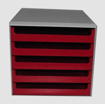 M&M Schubladenbox 1 Schubladenbox mit 5 offene Schubfächer 28,5x26x35,7cm lichtgrau/rot, Auszugssperre; Stapelbar; Schübe einzeln herausnehmbar