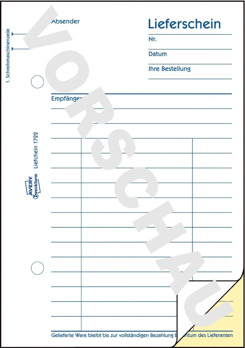 Formularblock Formularbuch Lieferschein A6 selbstdurchschreibend VE=2x40 Blatt