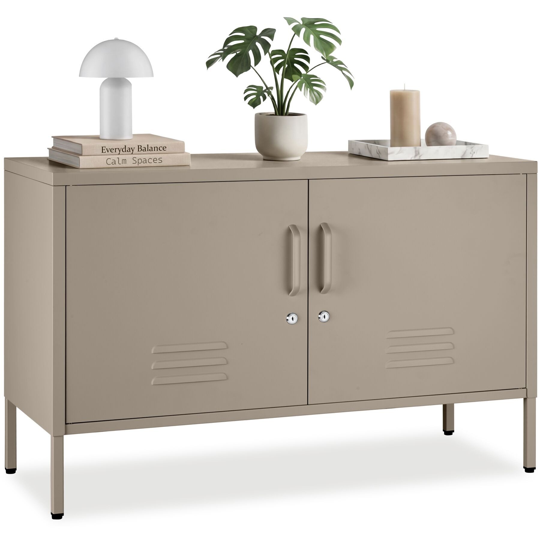 tectake Lowboard Sideboard, Kippschutz, höhenverstellbare Füße, 100 x 42,5 x 65 cm (Kommode Baker, in taupe), 4 Türen mit Magnetverschluss, Zwischenboden verstellbar, Kabelführung