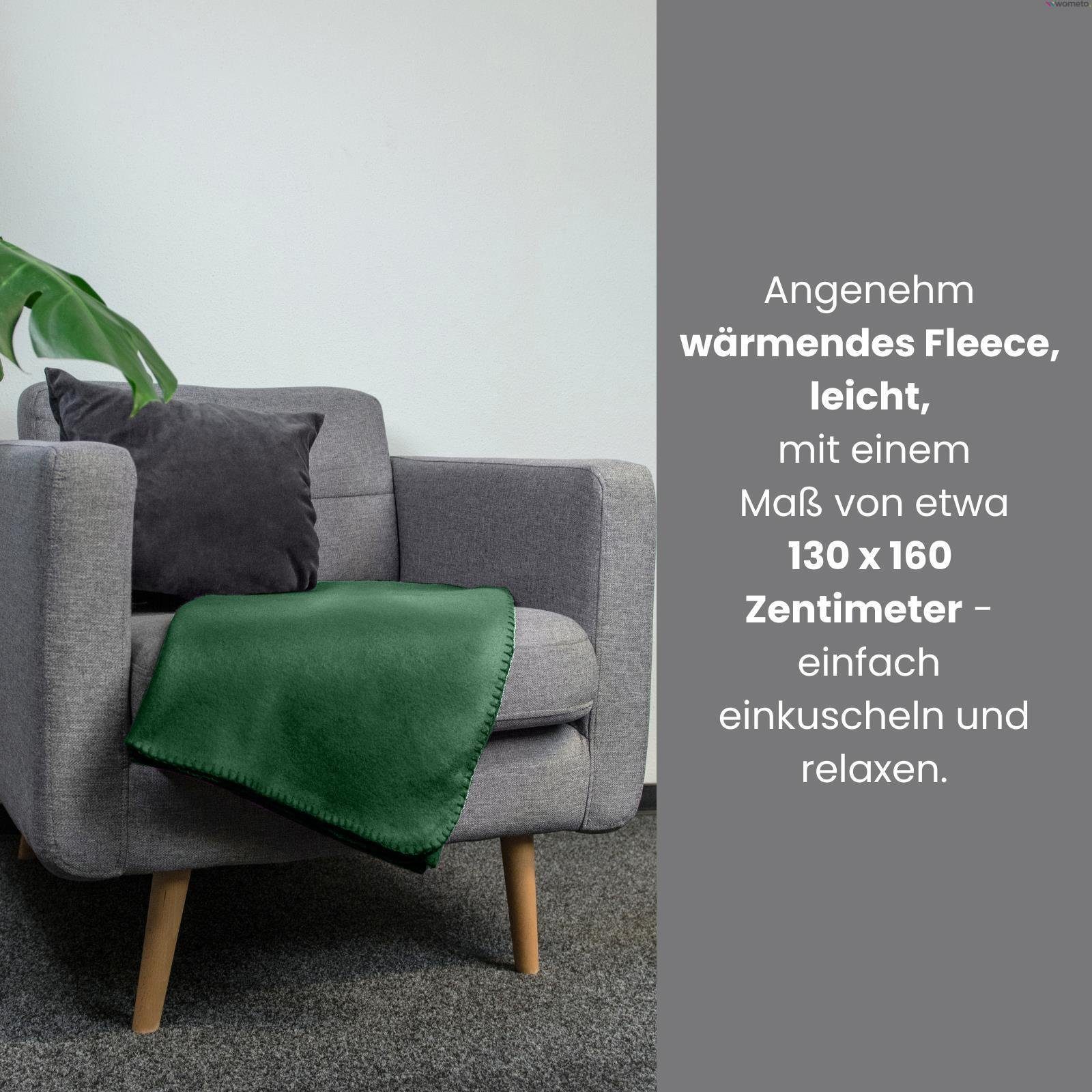 Kettel-Einfassung Fleecedecken) & (3er mit Anti-Pilling Polar-Fleece, wometo, Set dunkelgrün Wohndecke