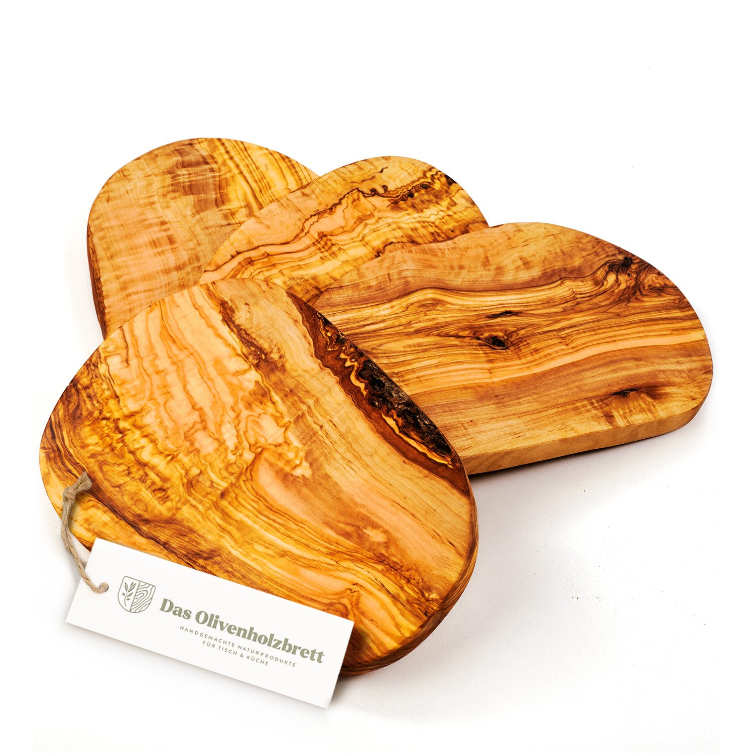 dasOlivenholzbrett Servierbrett 4er Set Brotzeitbrett aus Olivenholz im Naturschnitt