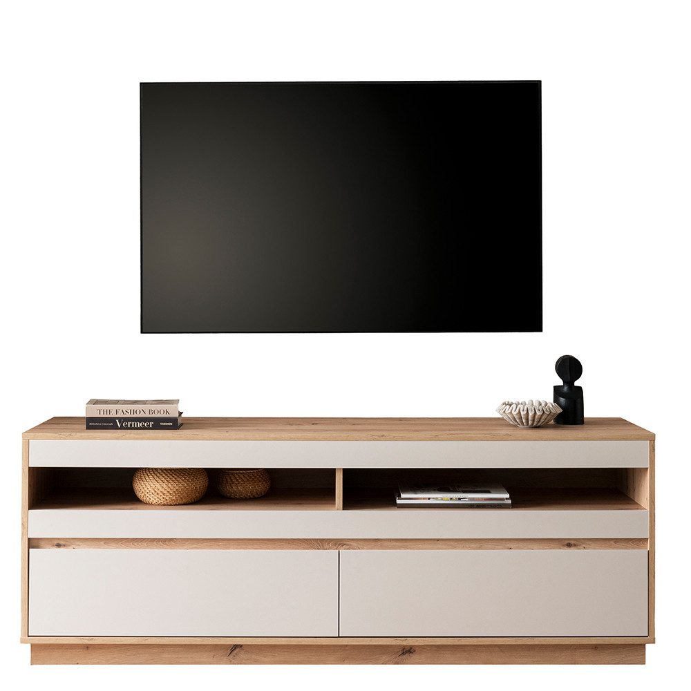 Lomadox Lowboard SITTEN-61, 162 cm breit, Eiche mit Kaschmir Beige, 2 Schubkästen