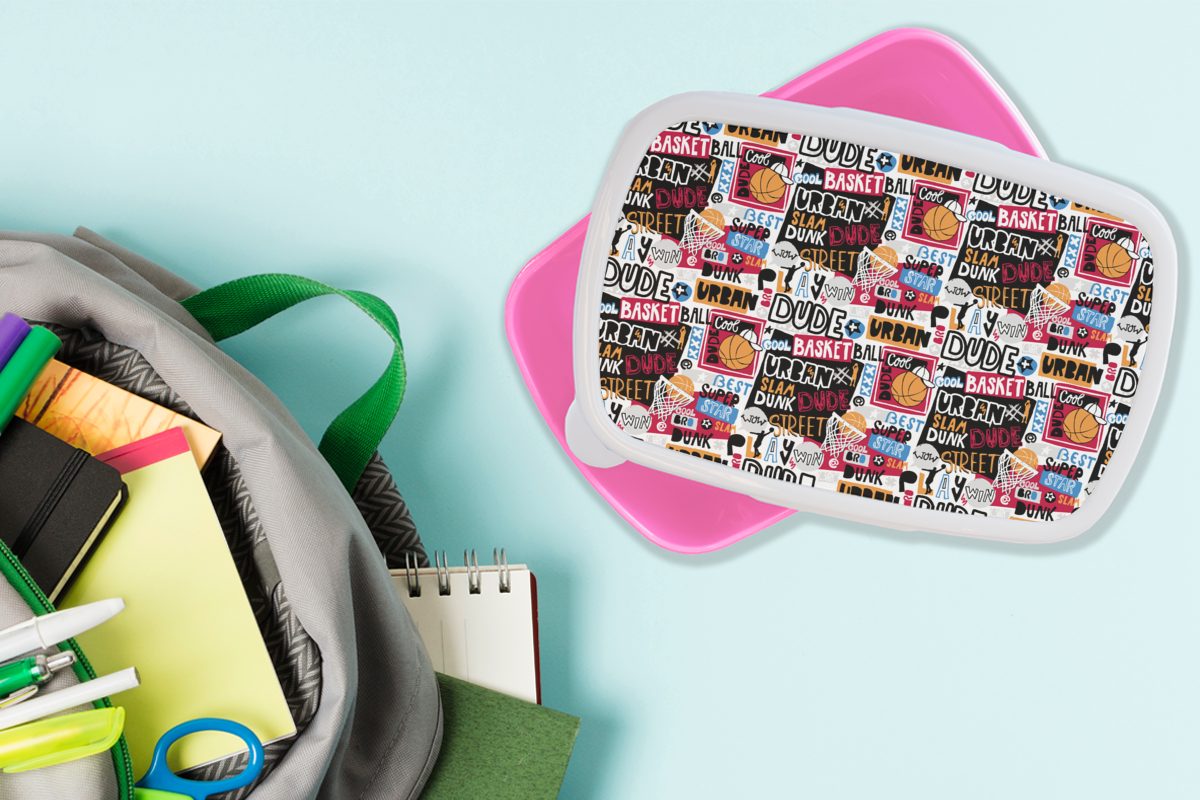 Basketball Muster Mädchen, Lunchbox rosa Brotdose Snackbox, (2-tlg), Kinder, Alphabet, - Kunststoff, Brotbox MuchoWow Erwachsene, - - Kunststoff für Zitate