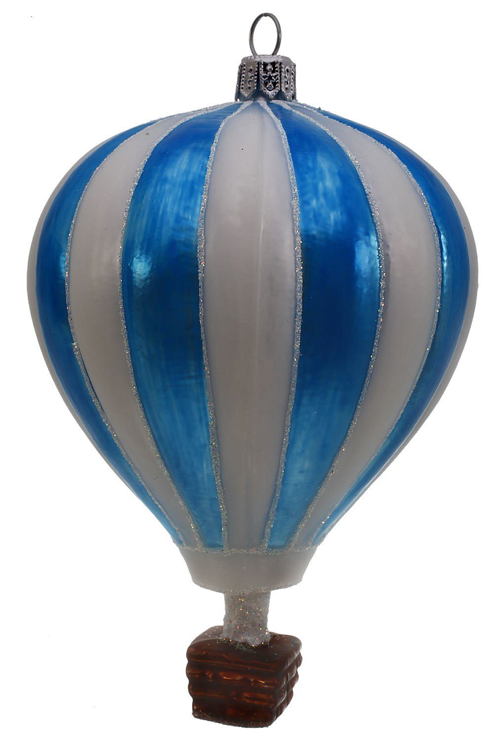 Hamburger Weihnachtskontor Christbaumschmuck Heißluftballon - mundgeblasen - in Dekohänger handdekoriert blau /weiß