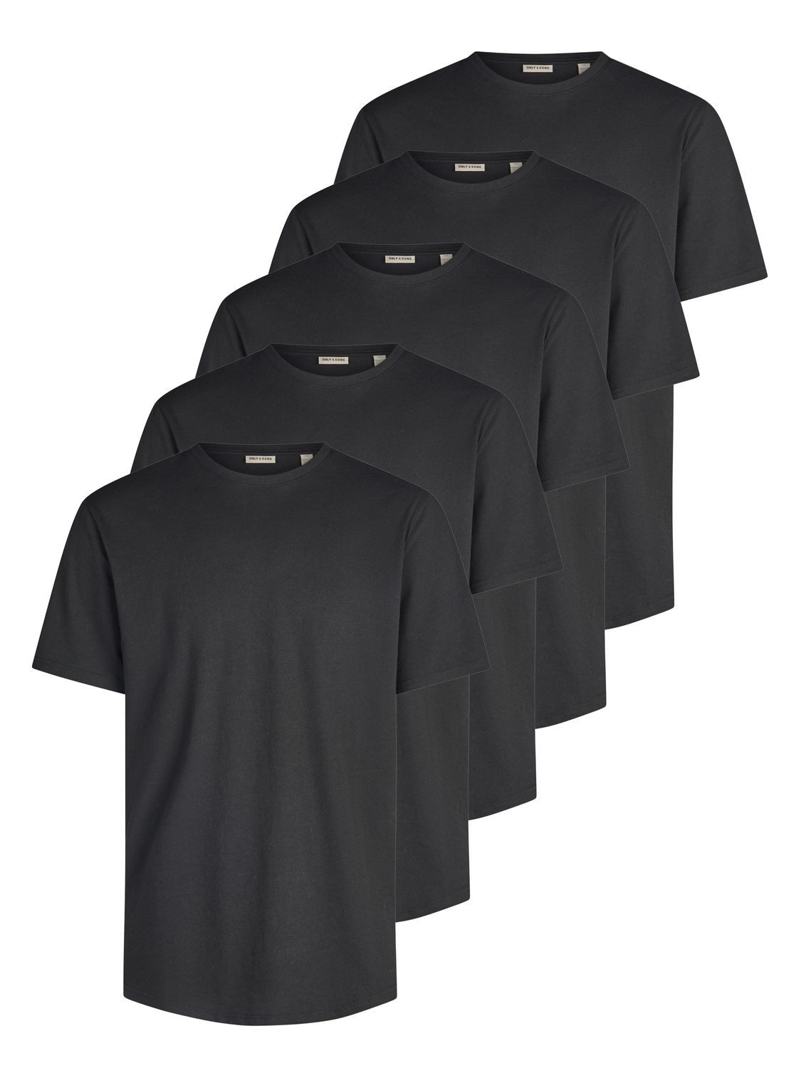ONLY & SONS T-Shirt Herren Basic Shirt ONSJEFF LONGY 5er Pack Regular Fit (Vorteilspack, 5-tlg) Kurzarm Tee Shirt mit Rundhalsausschnitt aus 100% Baumwolle