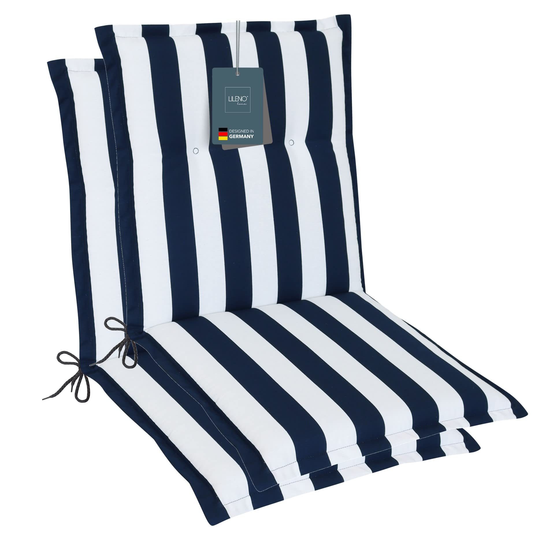 LILENO HOME Polsterauflage Niedriglehner, bequeme Sitzauflage für Gartenstühle, Stuhlkissen, (2 St., 2er Set), Gartenstuhl Auflage in Blockstreifen Blau, Sitzpolster waschbar