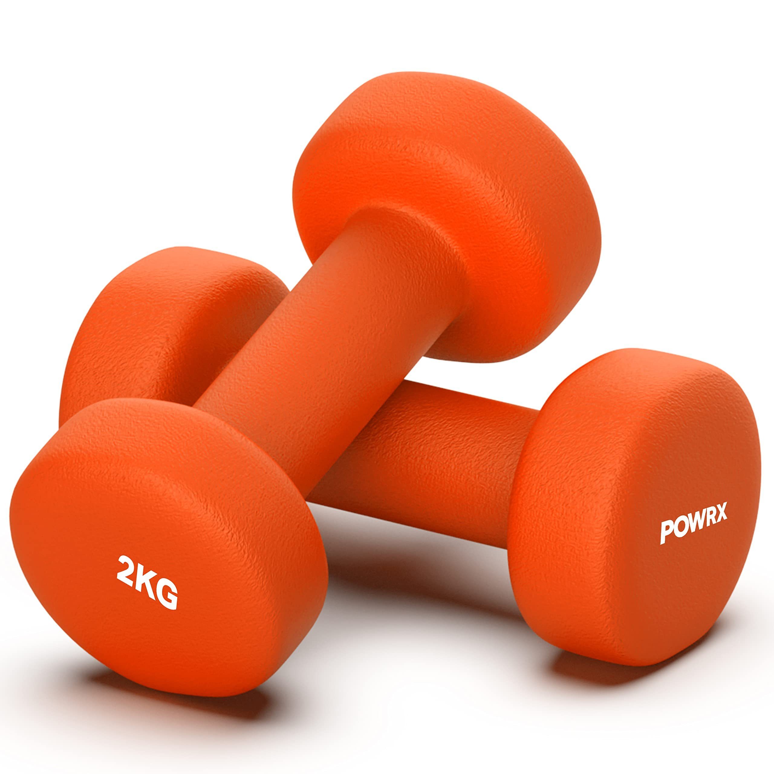 Kg 2 ( Männer/Frauen X Kurzhantel Hexagon 2 Kurzhanteln Set, Krafttraining, Orange 2kg kg) POWRX Fitness, Orange (2x2kg) 2x2 Neopren